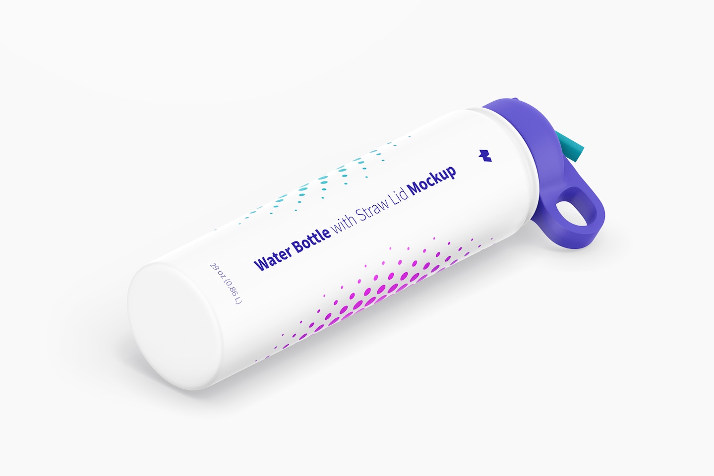 Water Bottle with Straw Lid Mockup, Isometric Right View