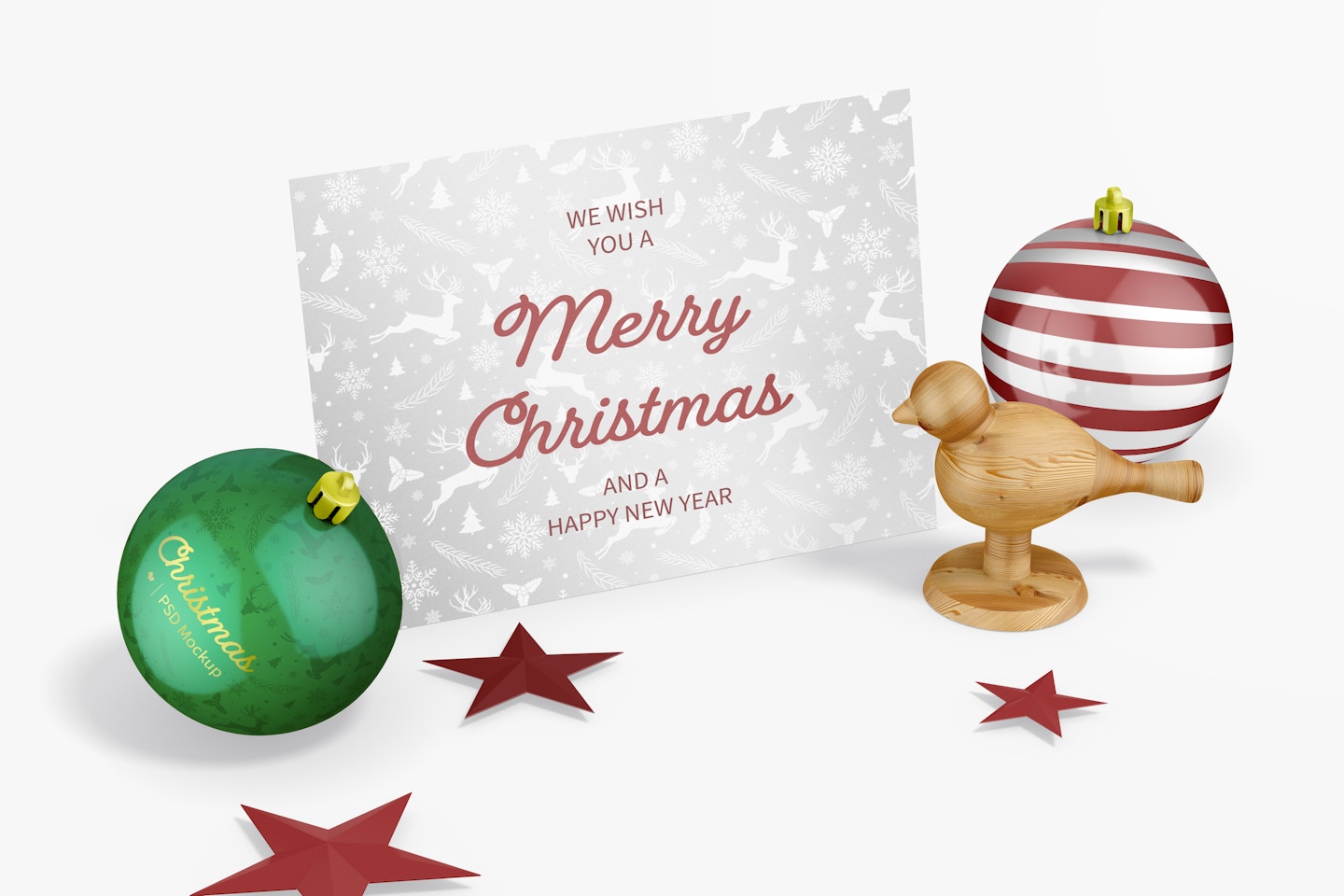 Glossy Christmas Ball with Card Mockup