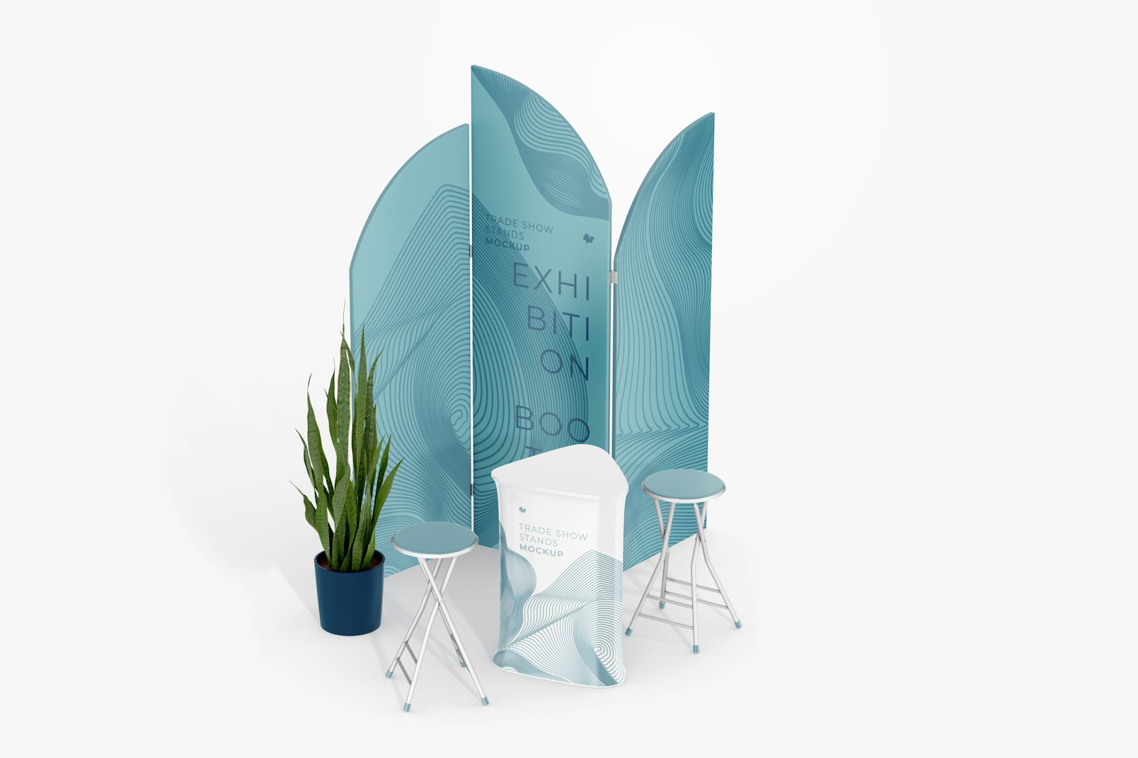 Exhibition Booth Mockup, with Plant