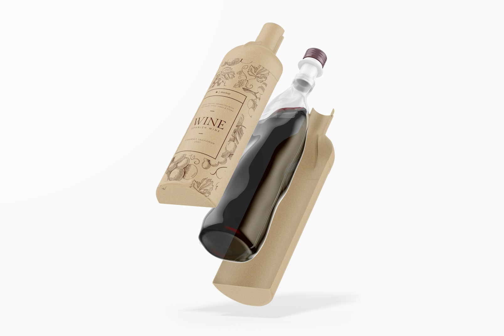 Cardboard Wine Bottle Mockup, Floating