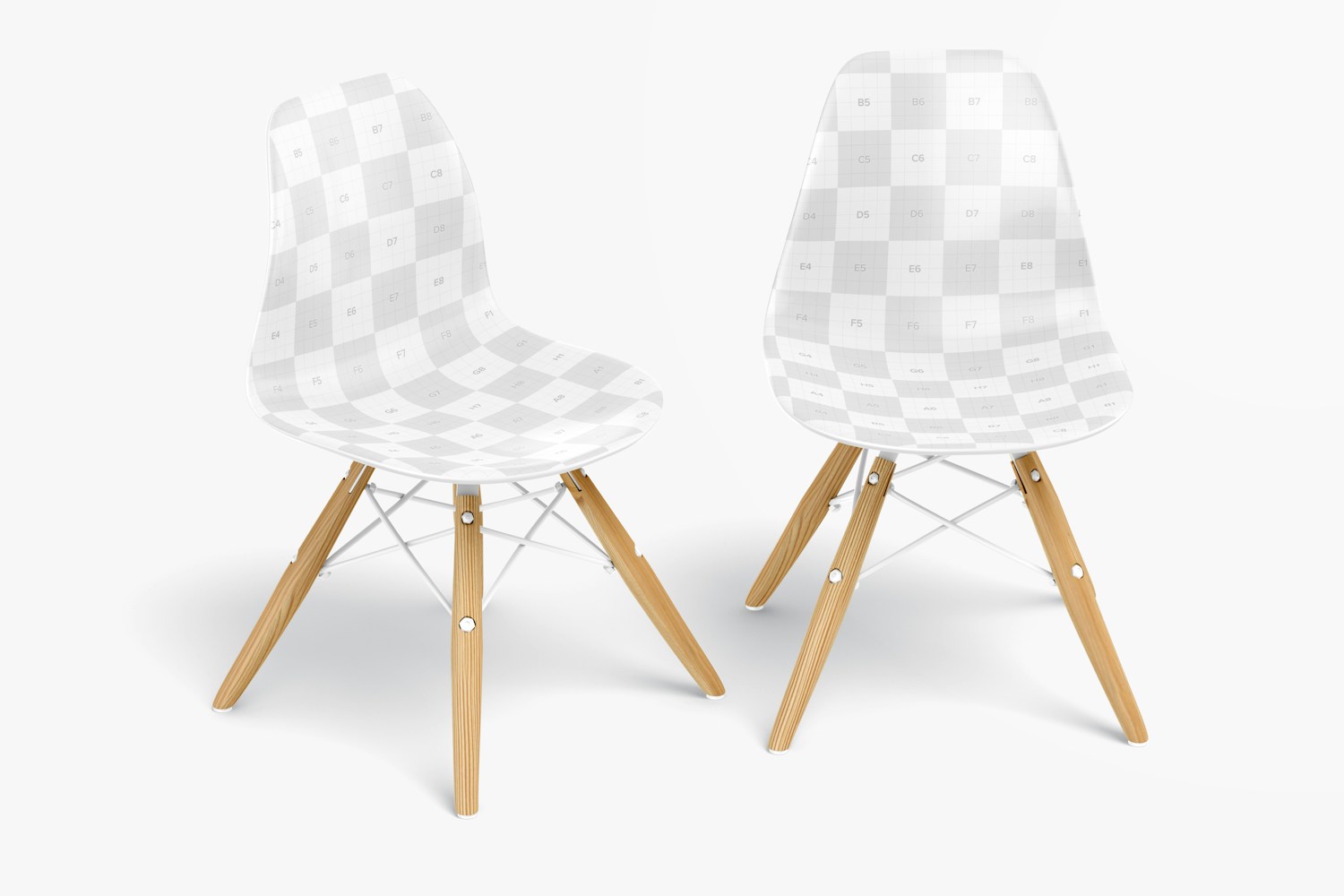 Modern Plastic Kids Chairs Mockup, Left and Front View