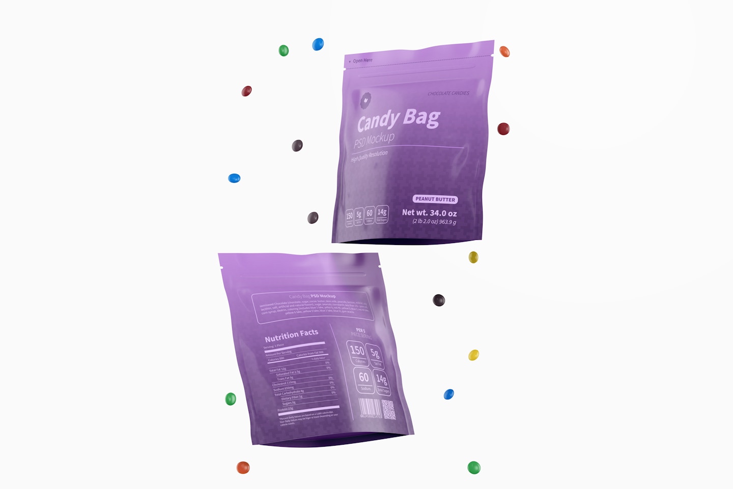 Candy Bags Mockup, Floating