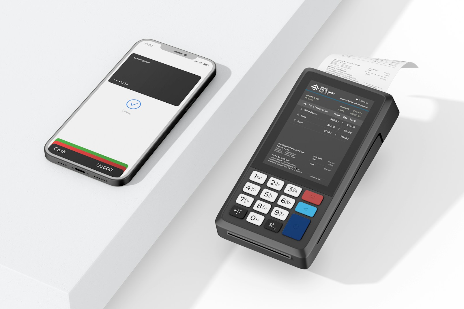 Payment Device with Smartphone Mockup, Perspective