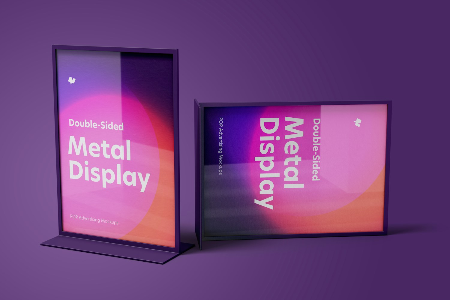 Double-Sided Poster Metal Desktop Display Mockup, Front View