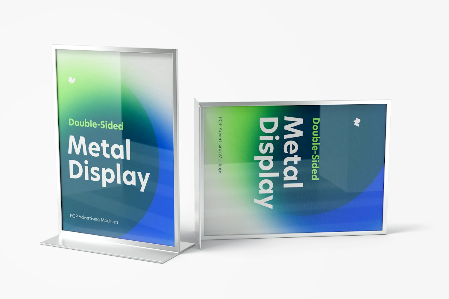 Double-Sided Poster Metal Desktop Display Mockup, Front View