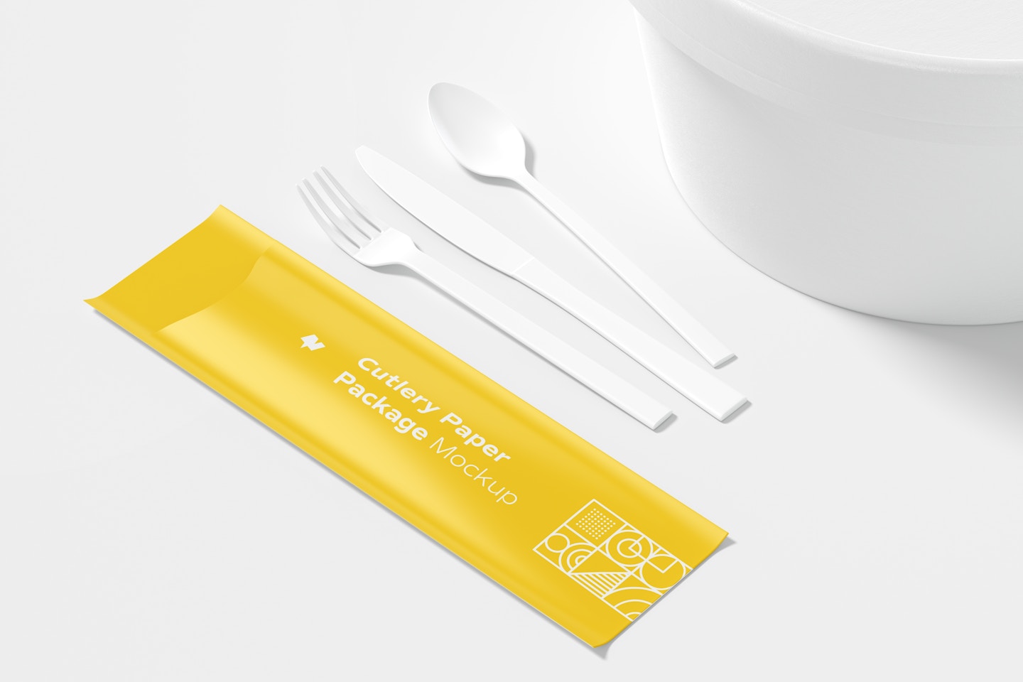 Cutlery Paper Package Mockup, Perspective View