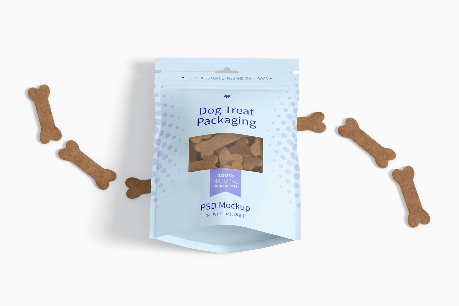 Dog Treat Packaging Mockup, Perspective View