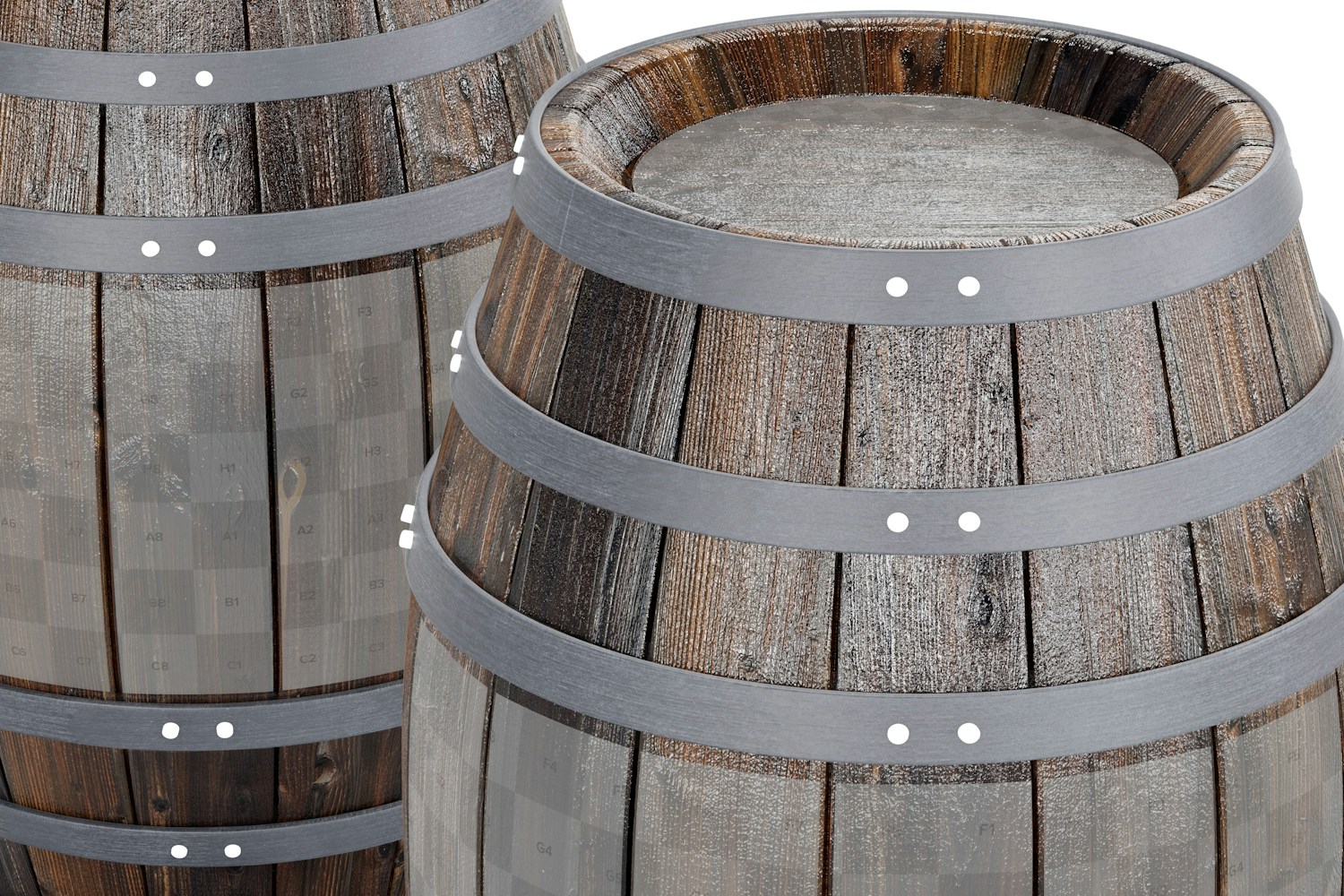 Wooden Barrels Mockup, Close-Up