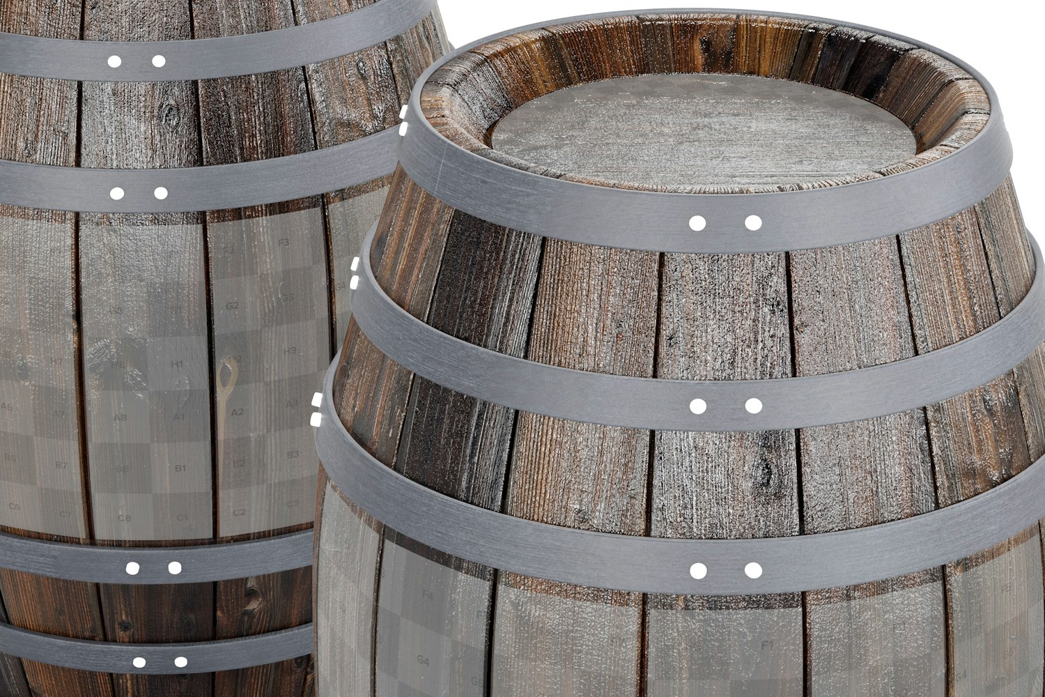 Wooden Barrels Mockup, Close-Up Wooden Barrels Mockup, Close-Up