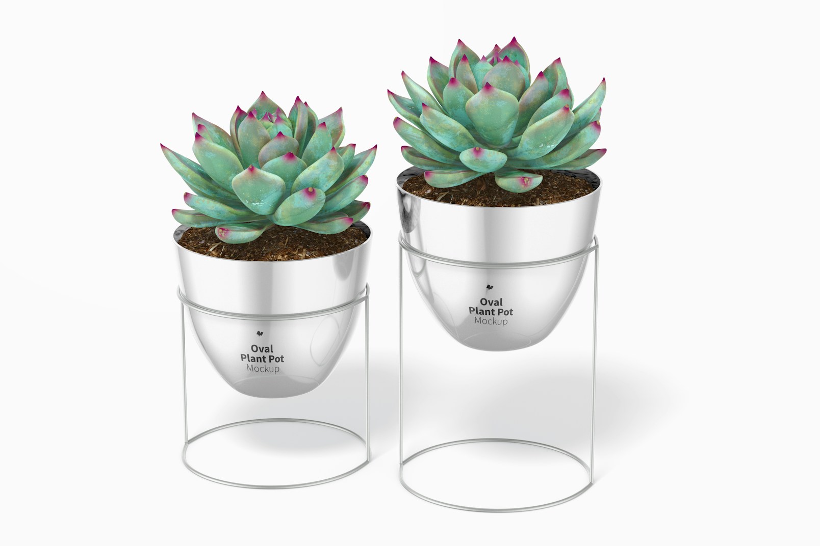 Oval Plant Pots with Stand Mockup, Front View