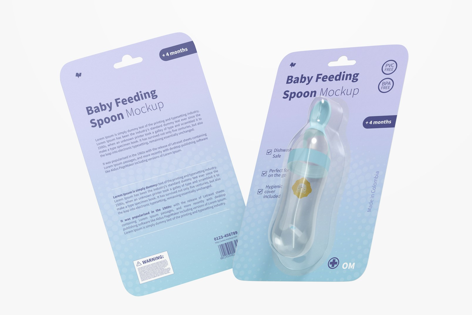 Baby Squeeze Feeding Spoon Blisters Mockup, Floating