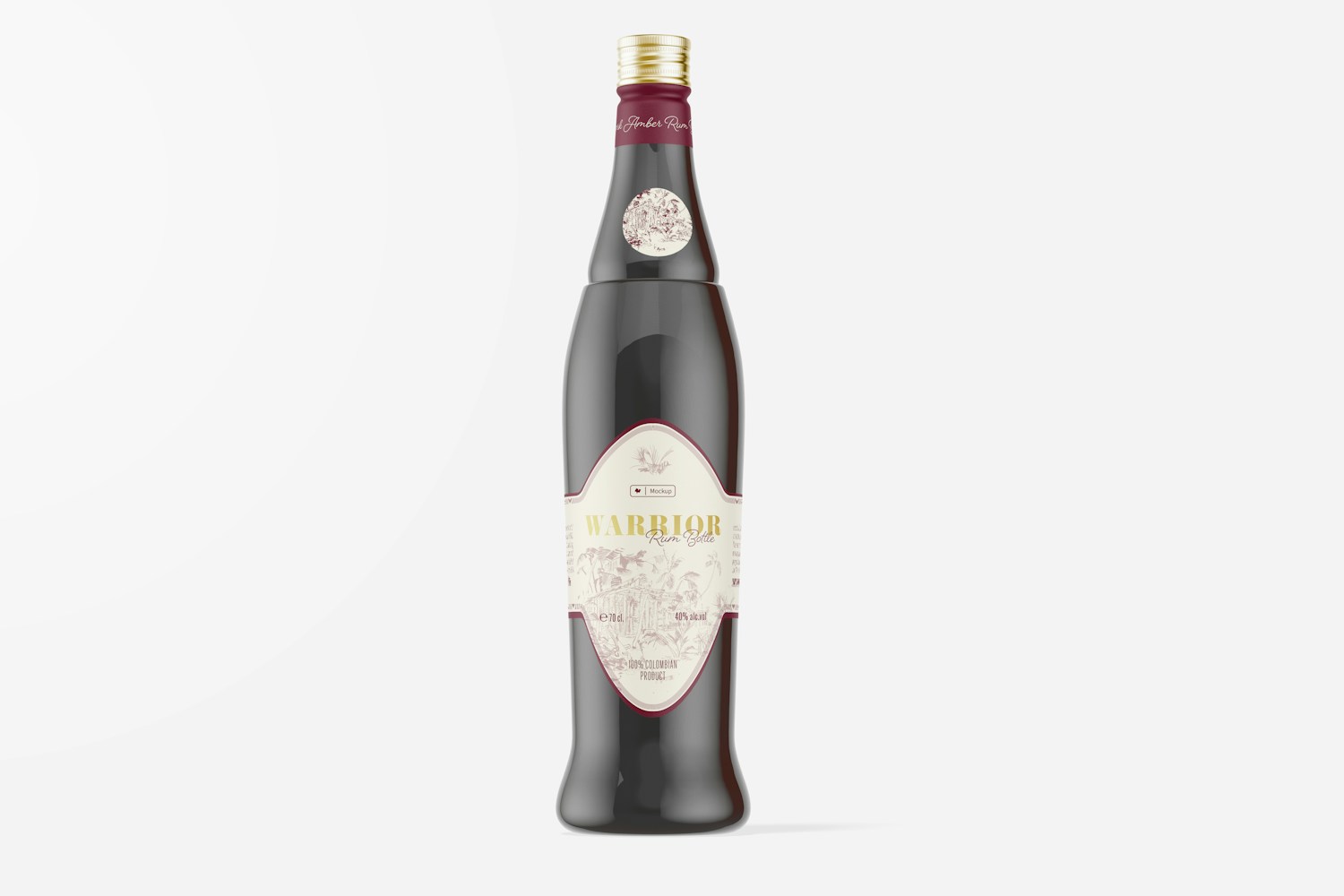 Dark Amber Rum Bottle Mockup, Front View Dark Amber Rum Bottle Mockup, Front View