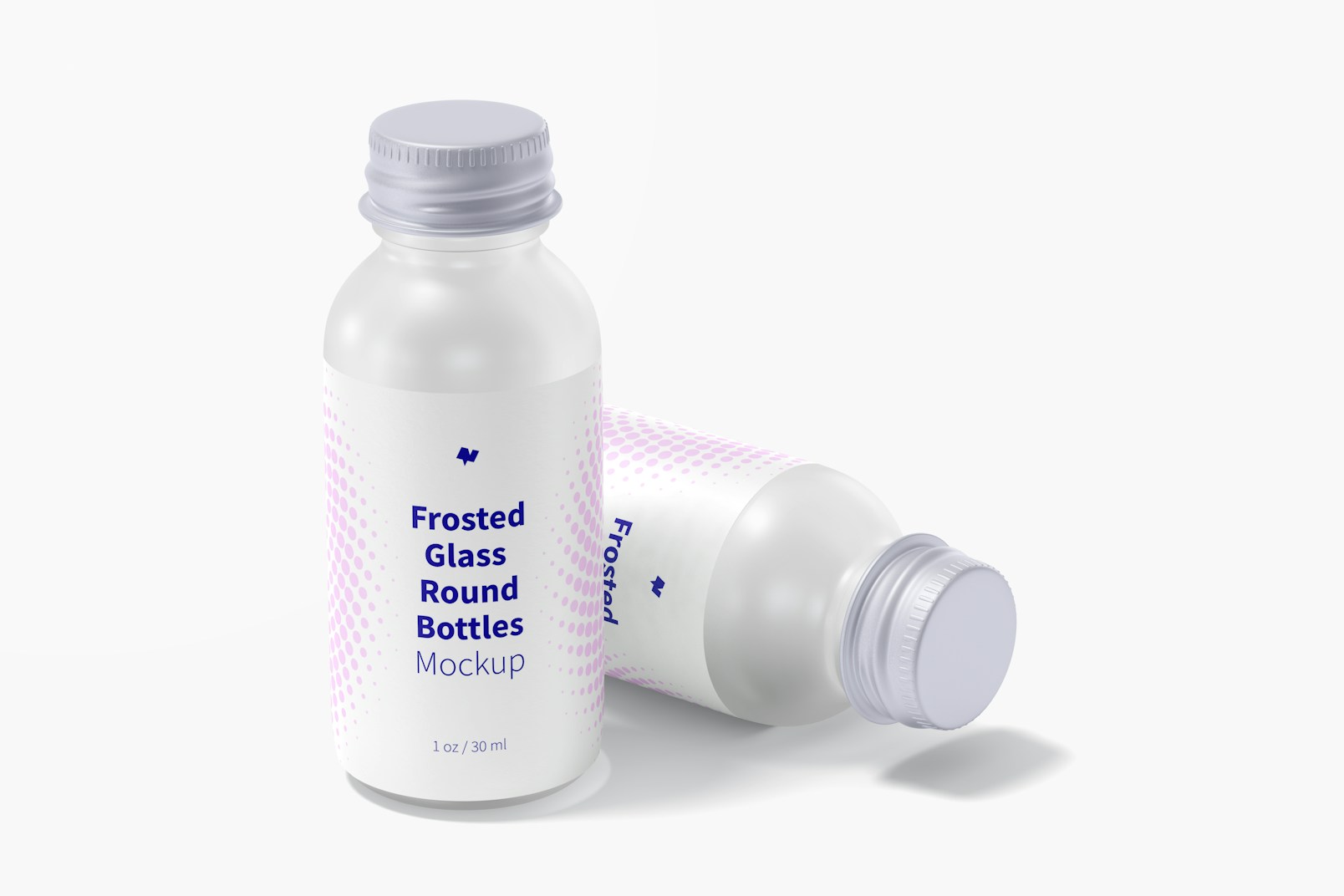 1 oz Frosted Glass Round Bottles Mockup