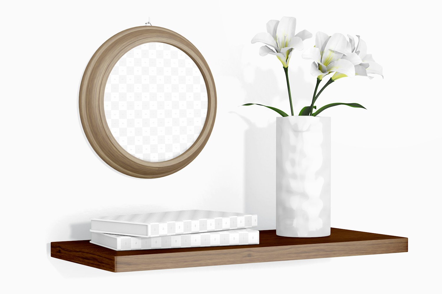 Round Photo Frame with Flower Vessel Mockup