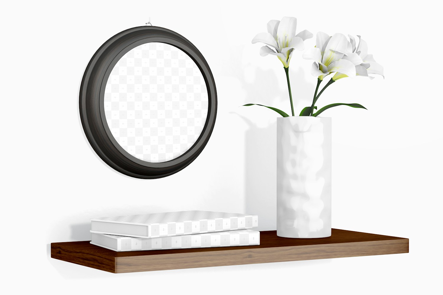 Round Photo Frame with Flower Vessel Mockup