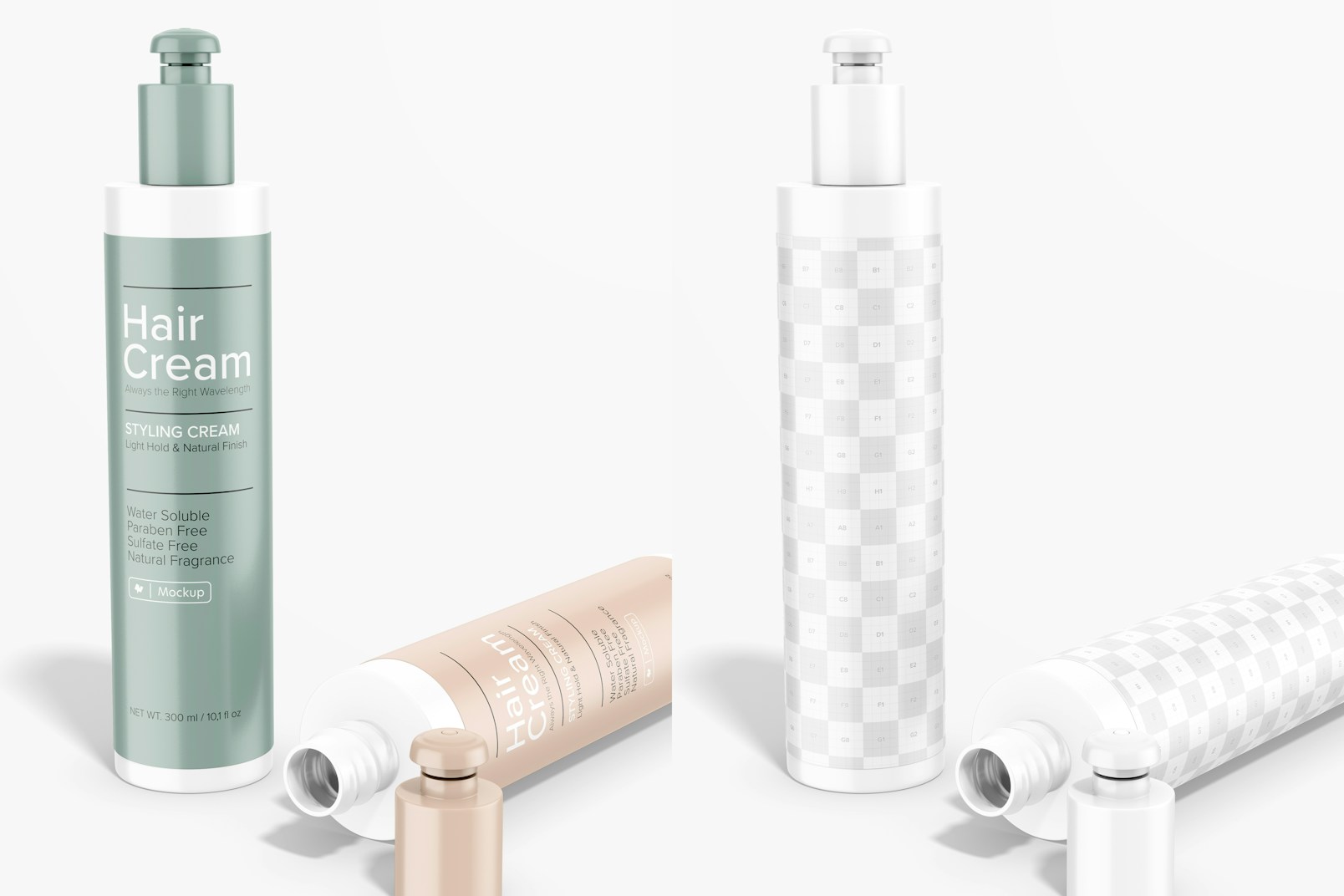 Round Hair Cream Bottle Mockup, Standing and Dropped