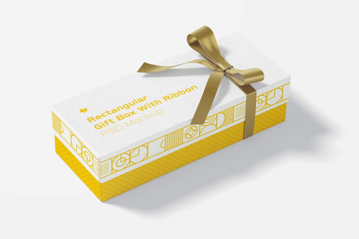Rectangular Gift Box With Ribbon Mockup, Perspective