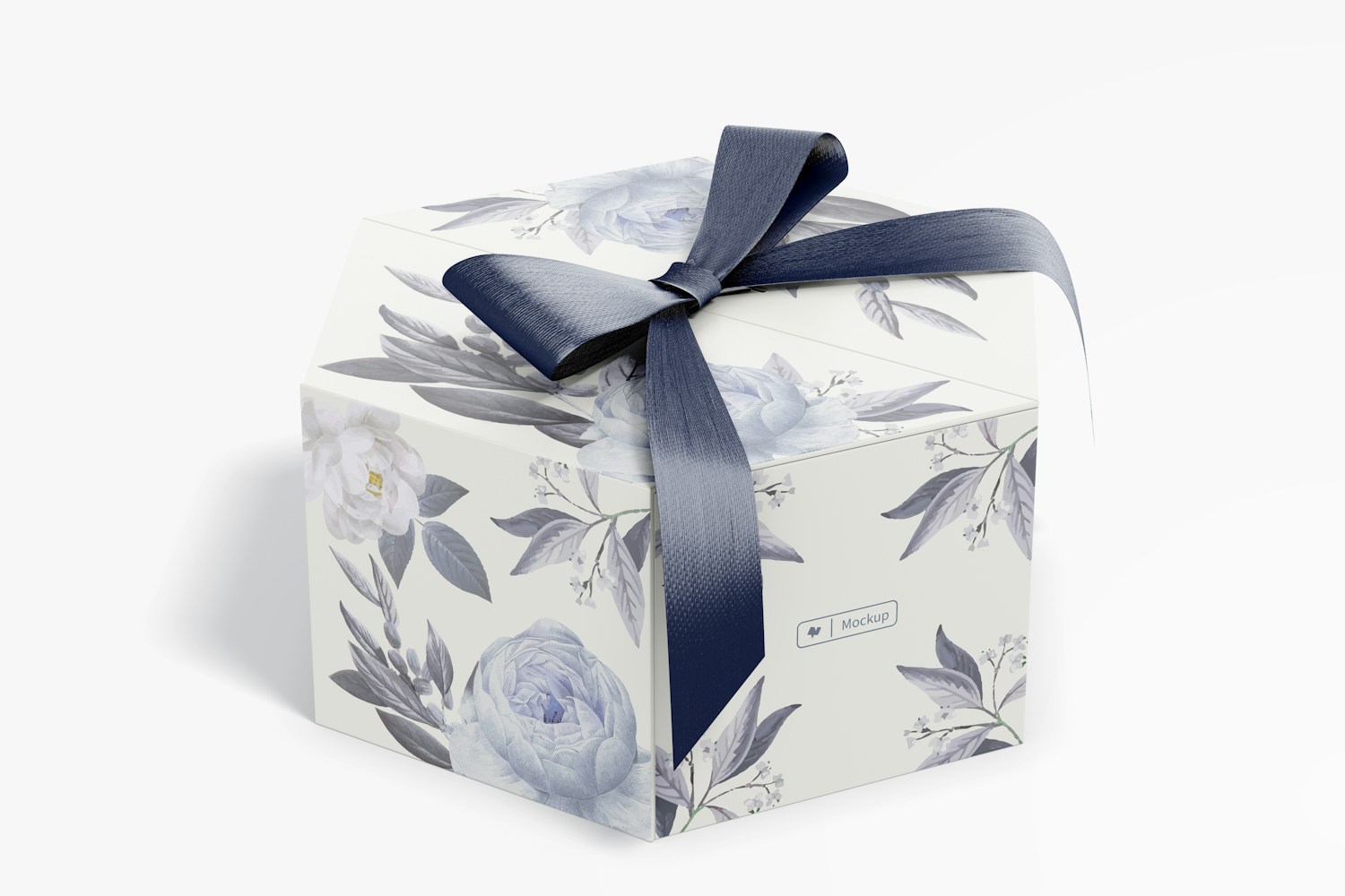 Hexagon Gift Box with Ribbon Mockup