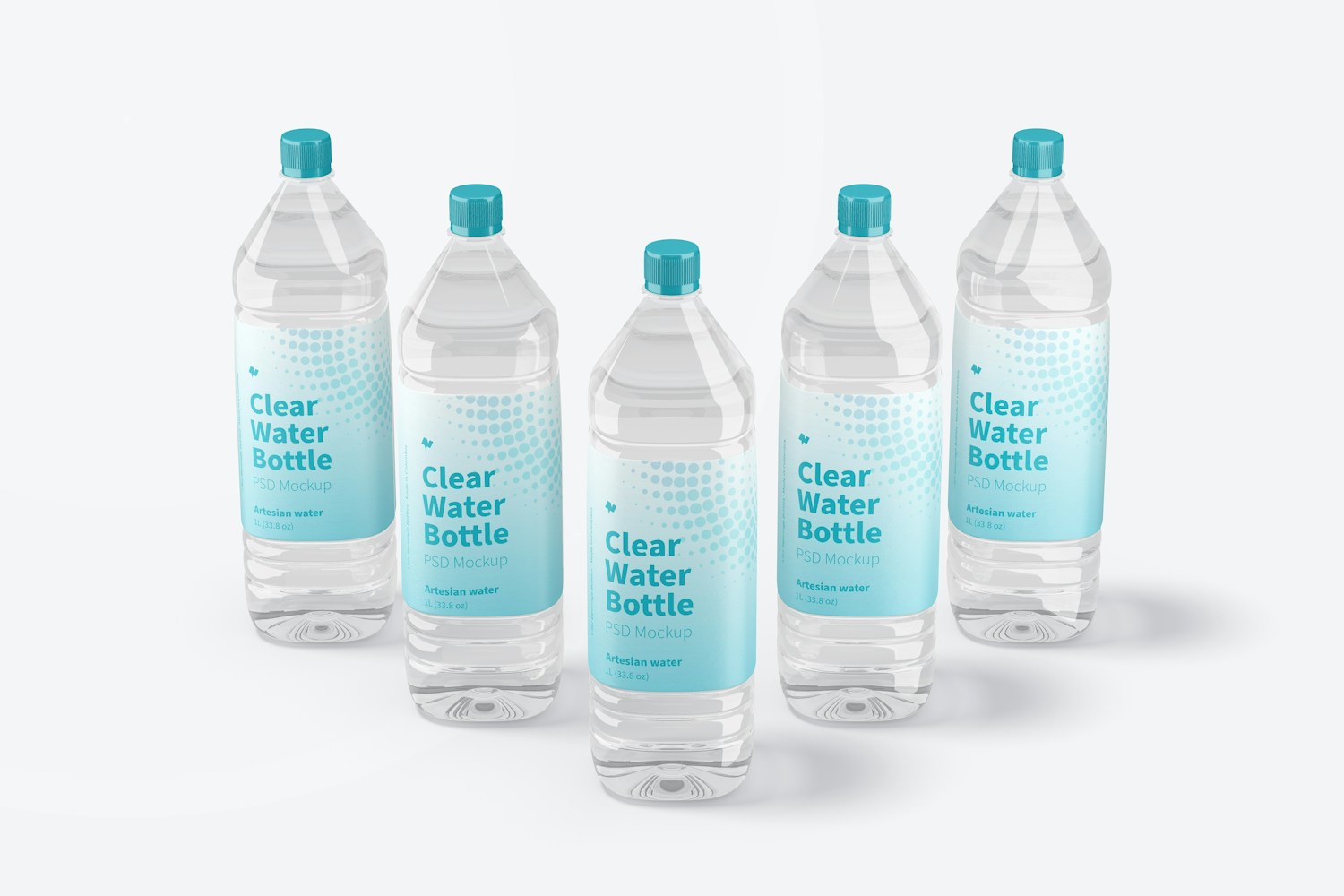 1L Clear Water Bottle Set Mockup