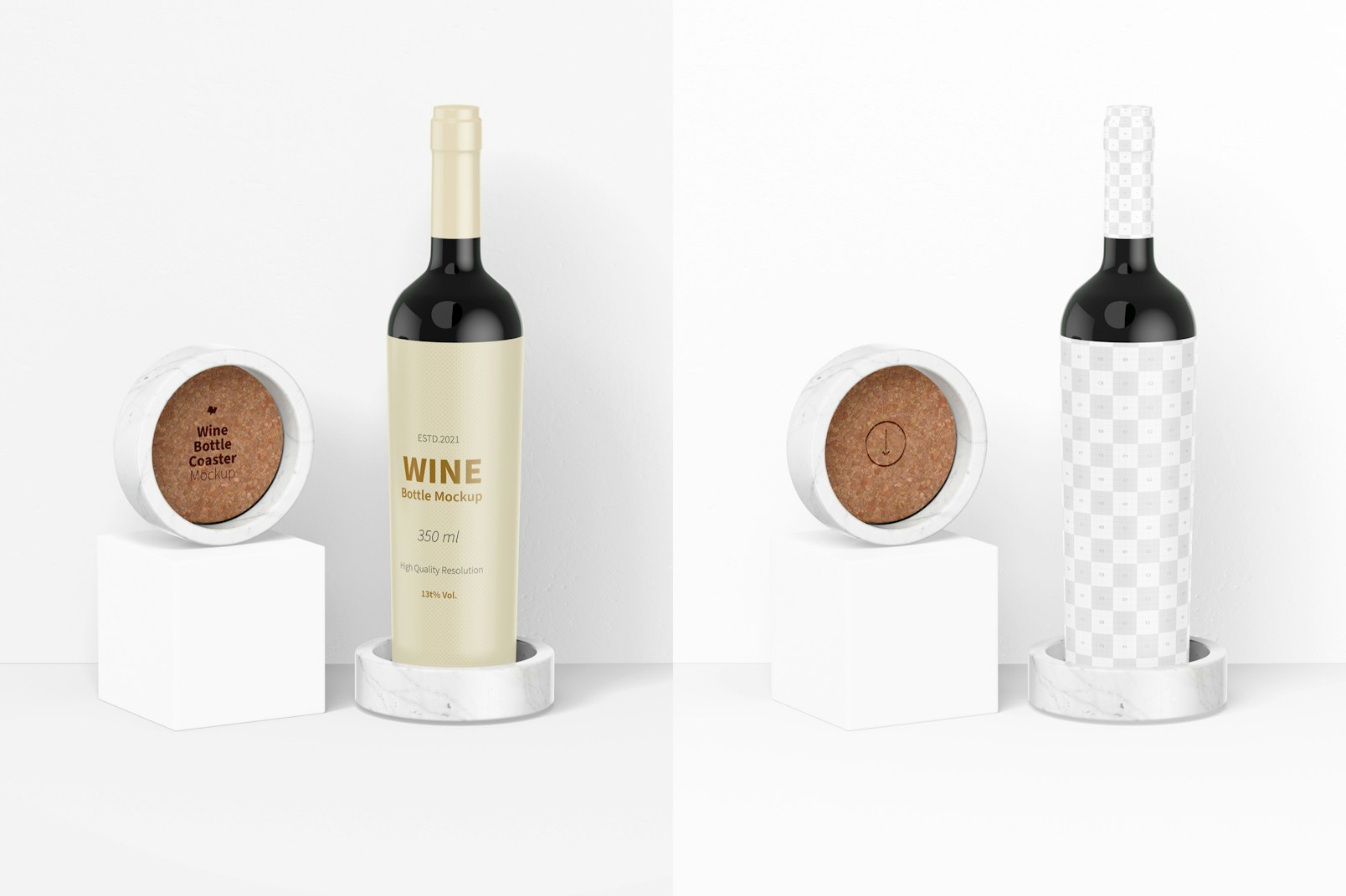 Maqueta de Posavasos para Botella de Vino en Podio