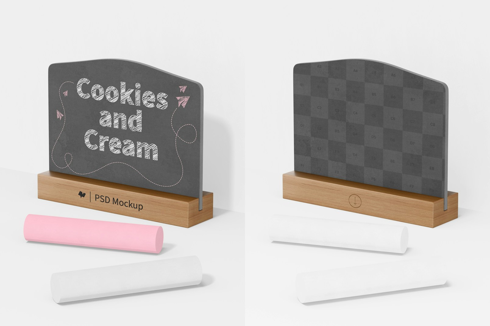 Chalkboard Sign with Base Stand Mockup, Right View