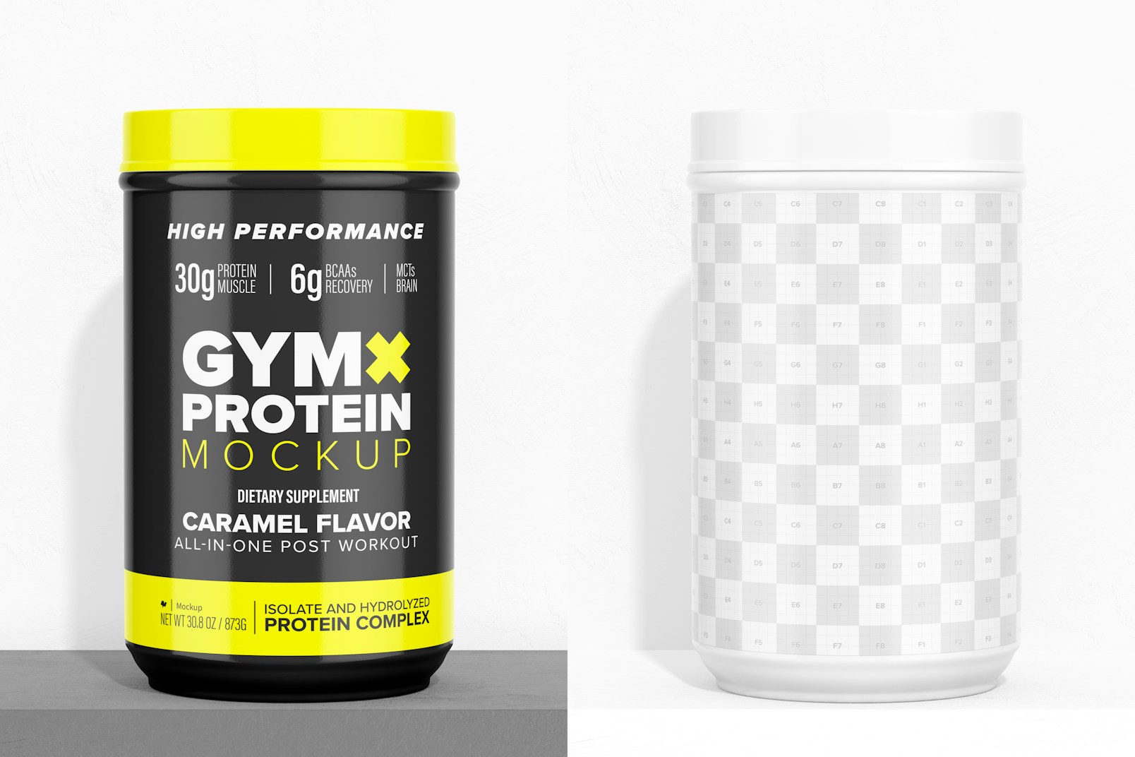 Long Protein Powder Container Mockup, Front View