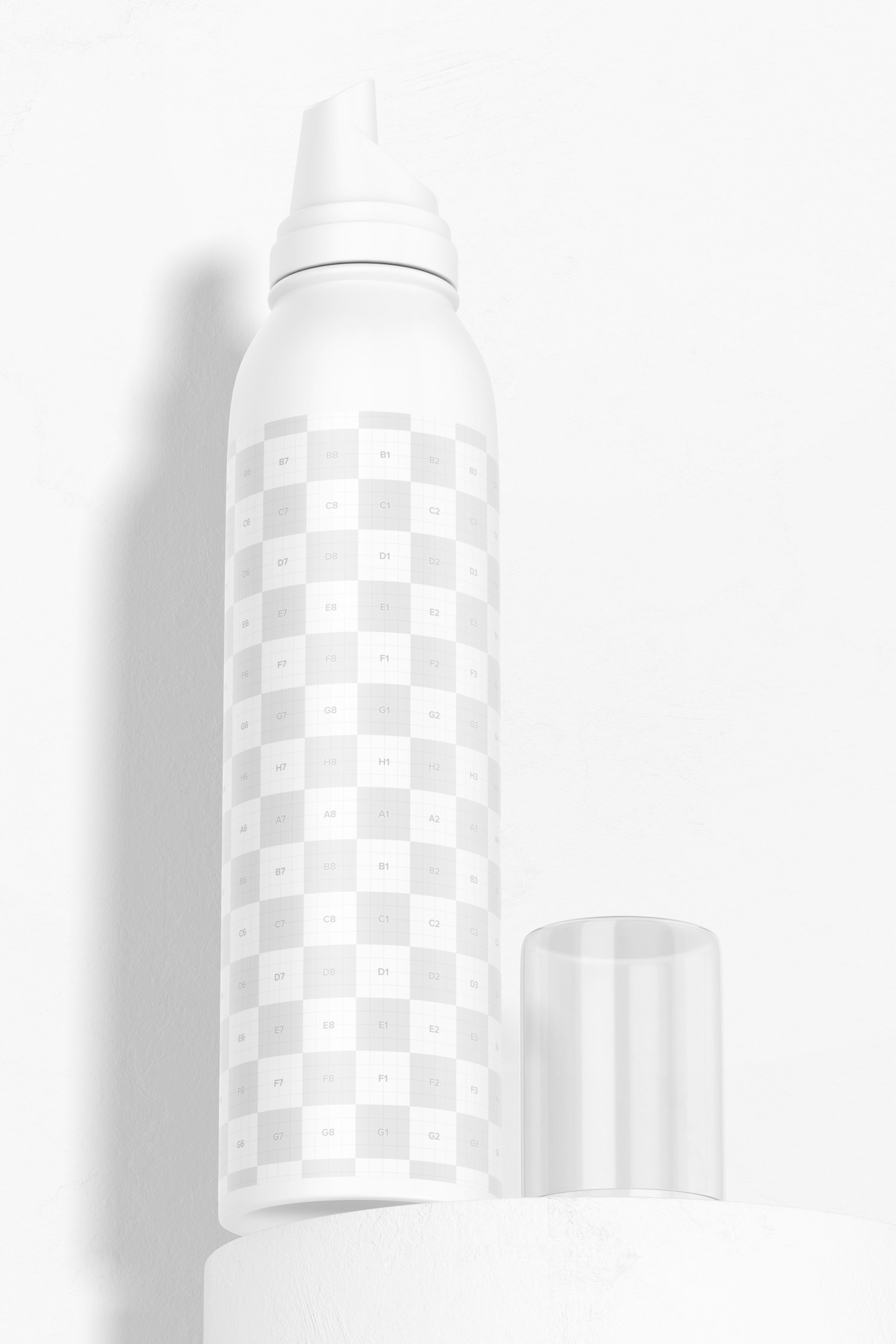 Hair Mousse Bottle Mockup, Low Angle View