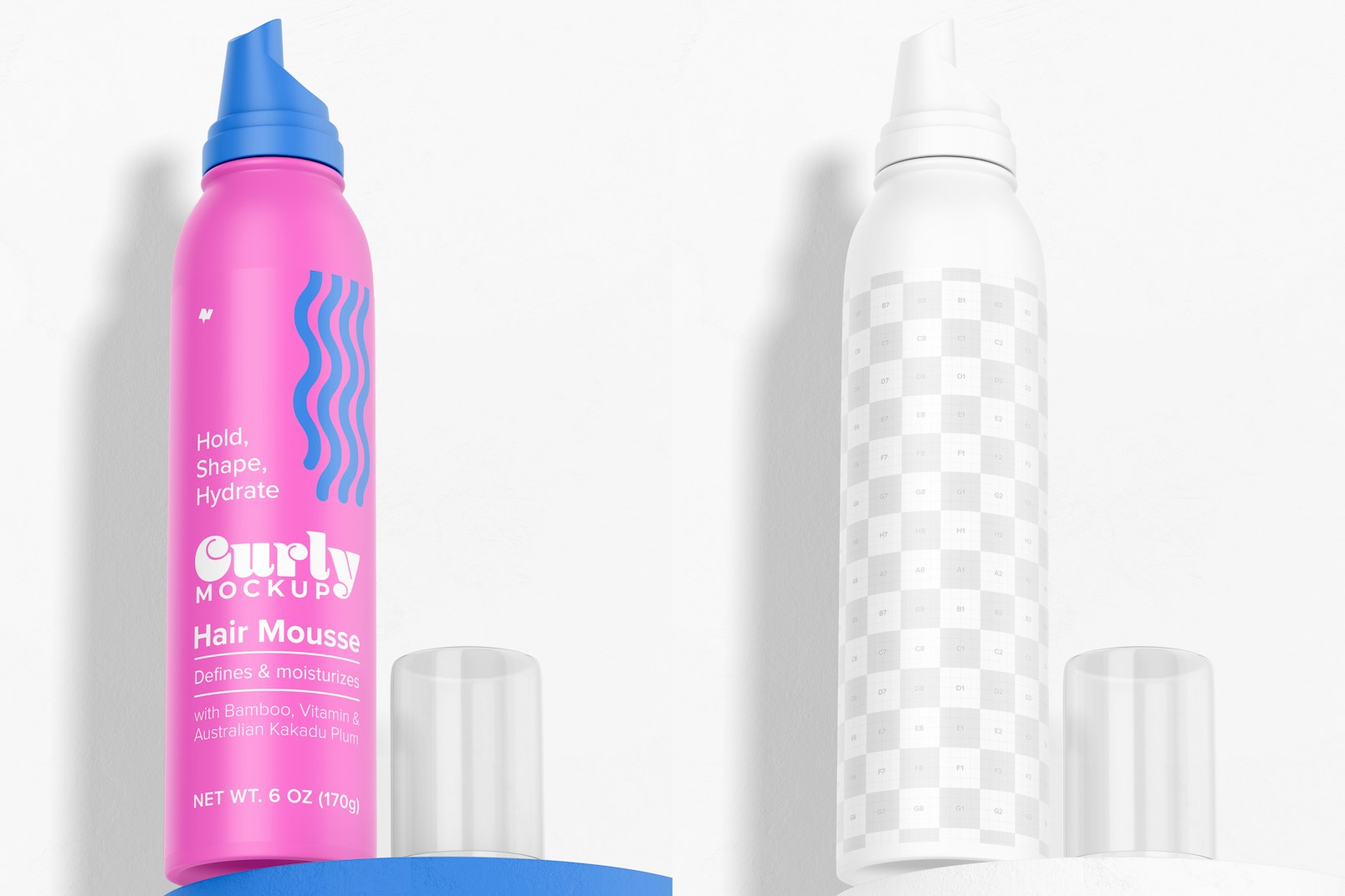 Hair Mousse Bottle Mockup, Low Angle View