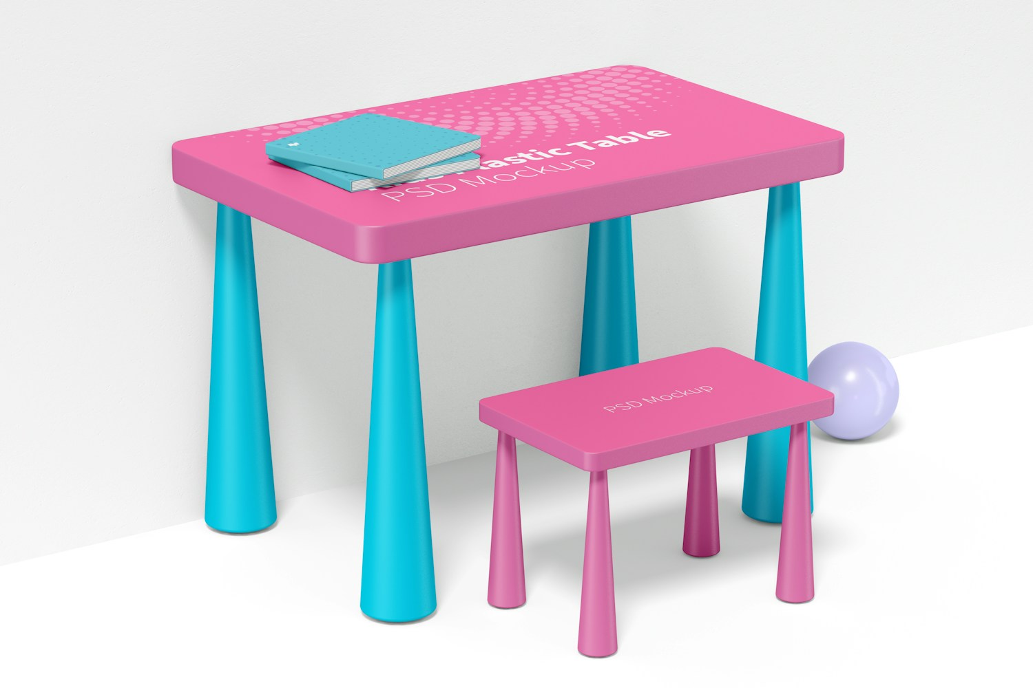 Kids Plastic Table Mockup, Left View