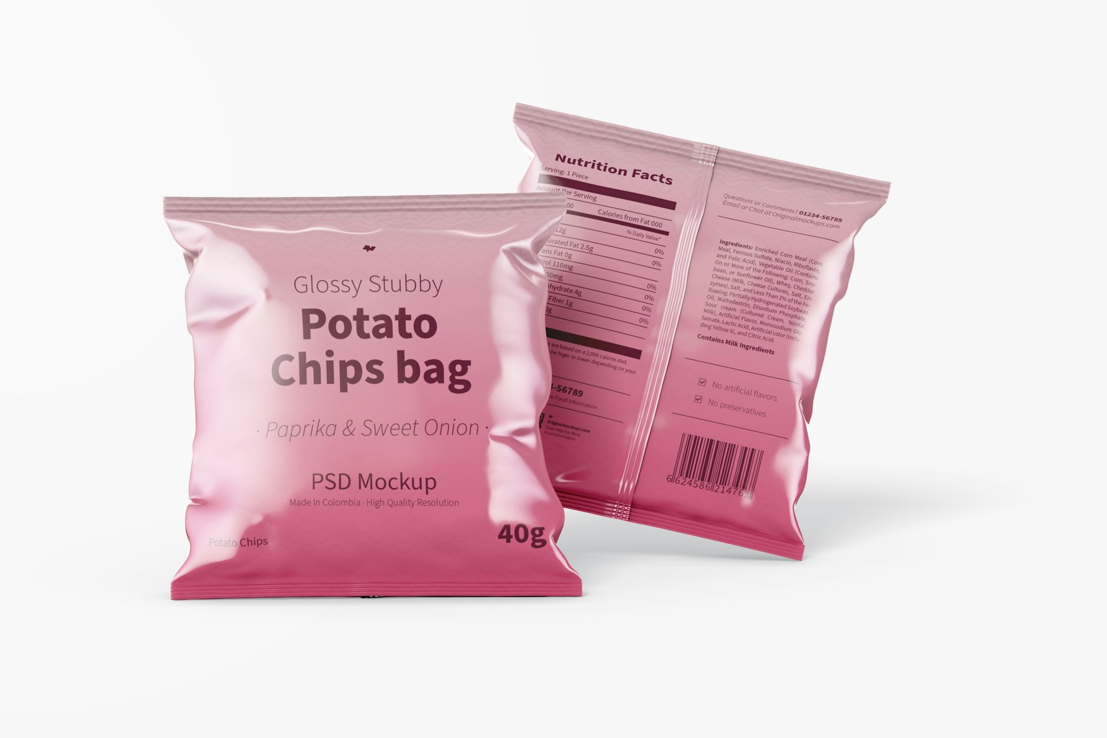 Glossy Stubby Chips Bags Mockup