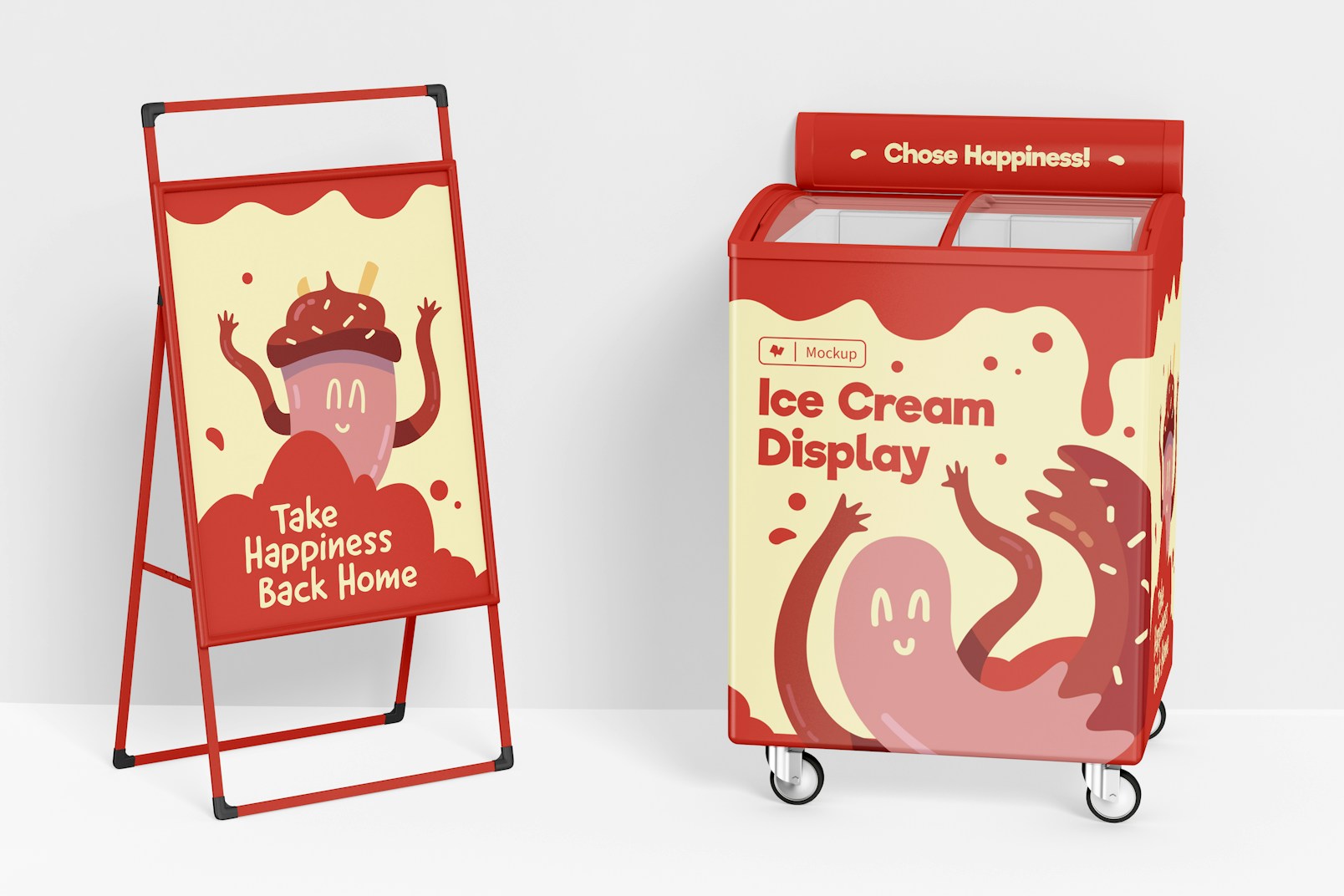 Ice Cream Display with Banner Mockup