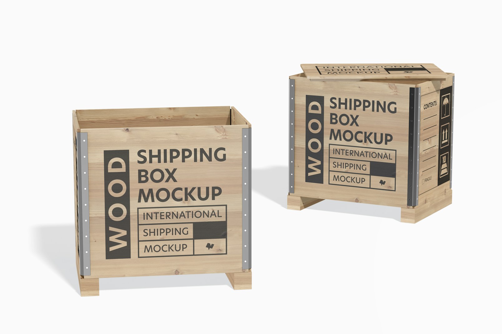 Wood Shipping Boxes Mockup, Opened