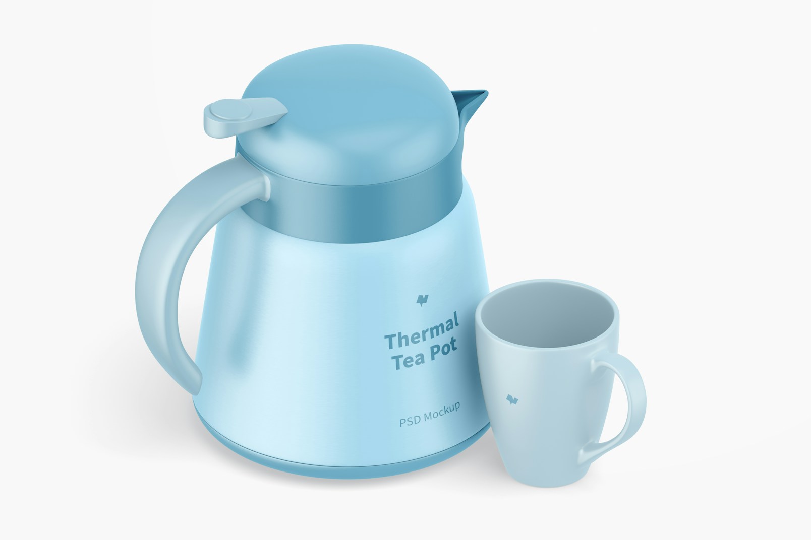 Thermal Tea Pot with Mug Mockup, Isometric View