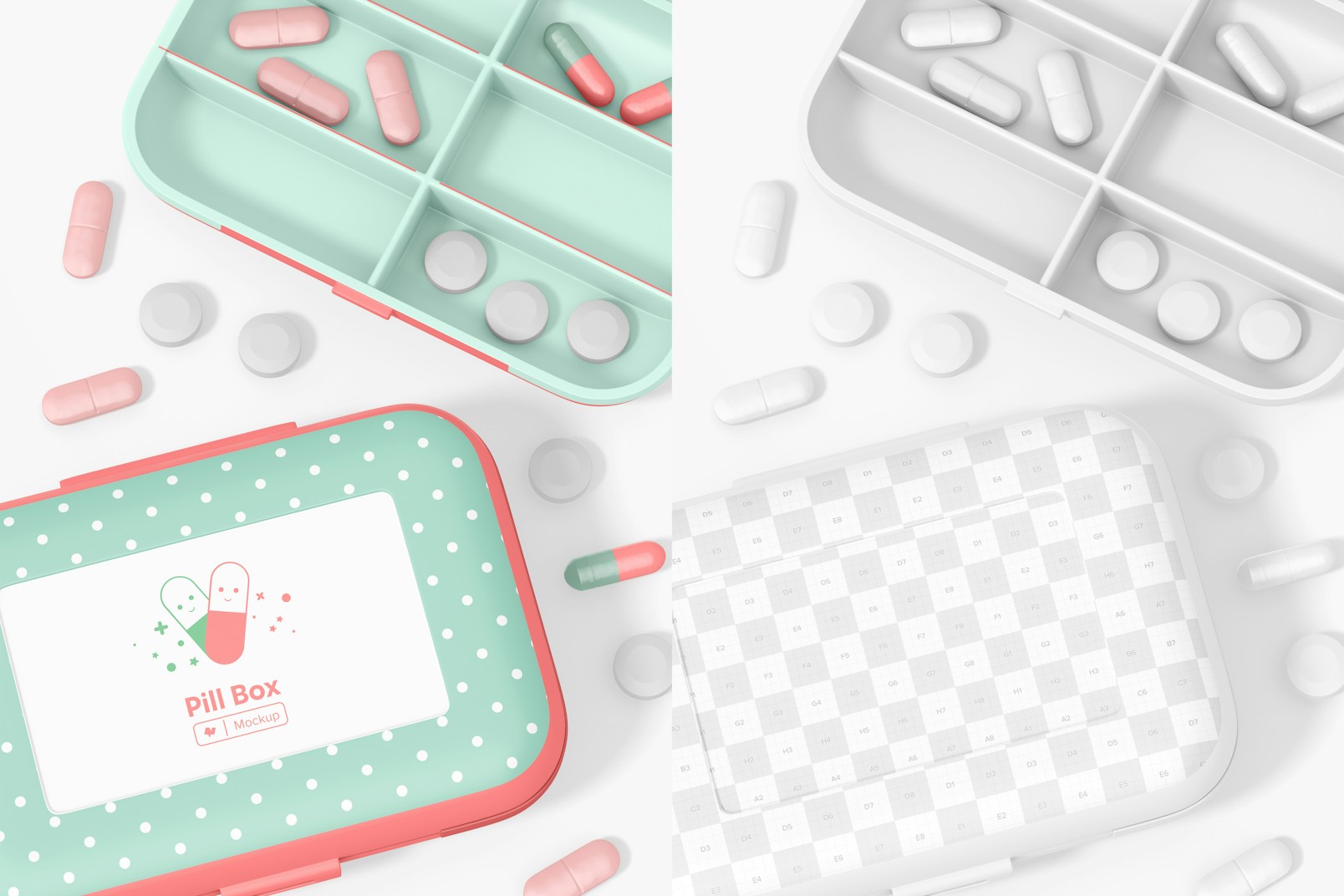 Double Sided Pill Boxes Mockup, Close Up