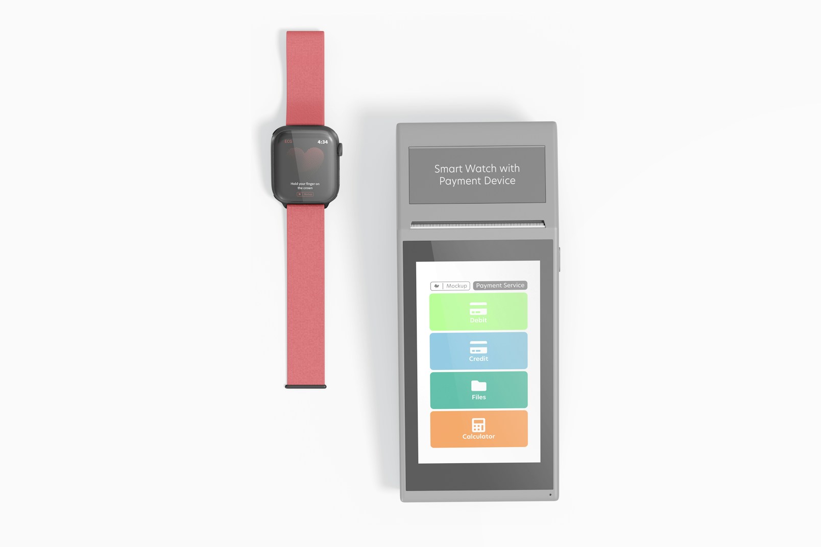 Smartwatch with Payment Device Mockup, Top View