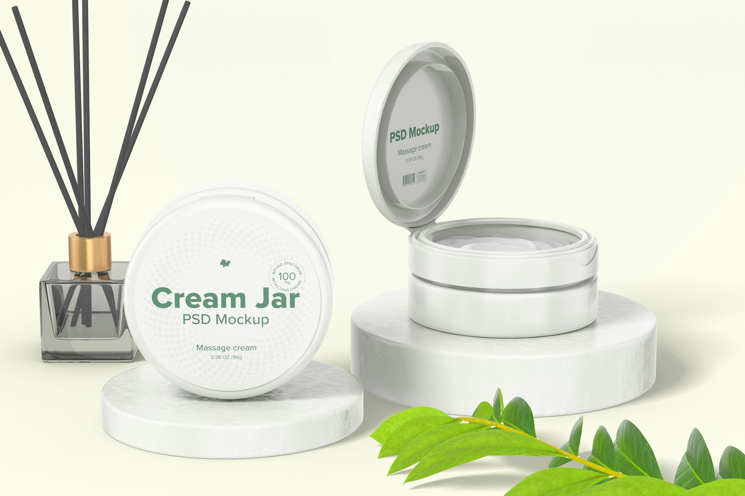 3.38 oz Cream Jars Mockup, Perspective View 3.38 oz Cream Jars Mockup, Perspective View