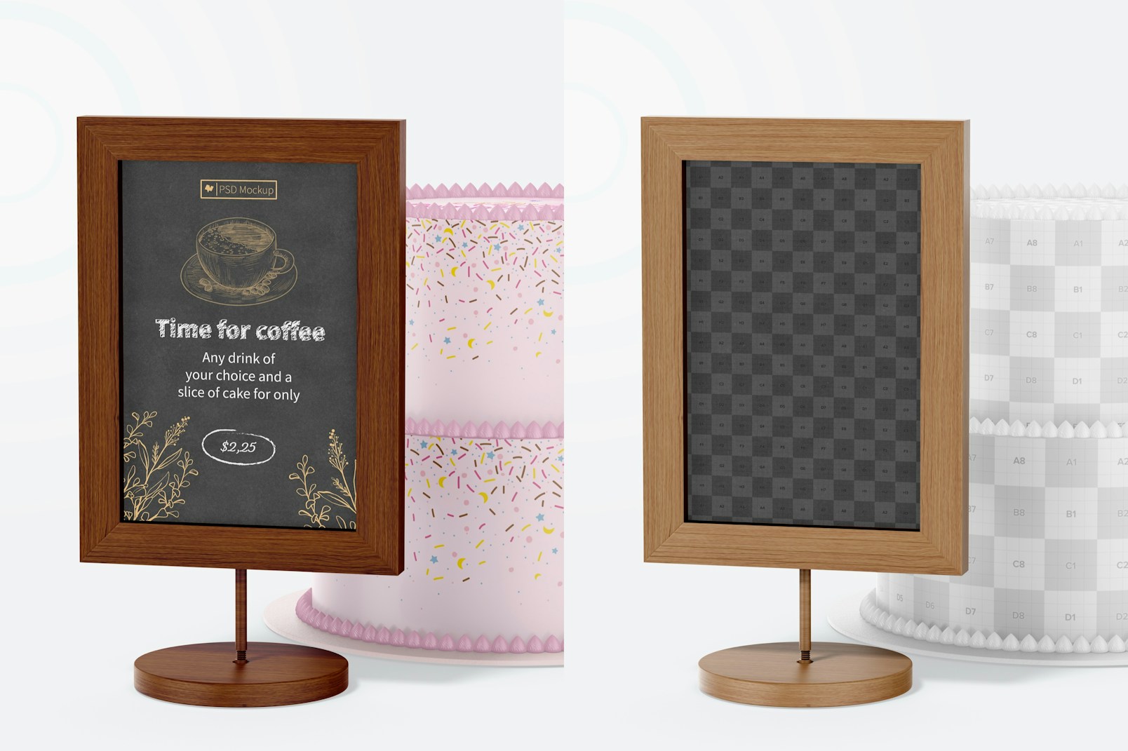 Table Board Sign Mockup, with Cake