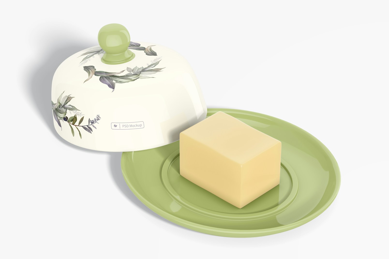 Mini Oval Butter Dish with Lid Mockup, Opened
