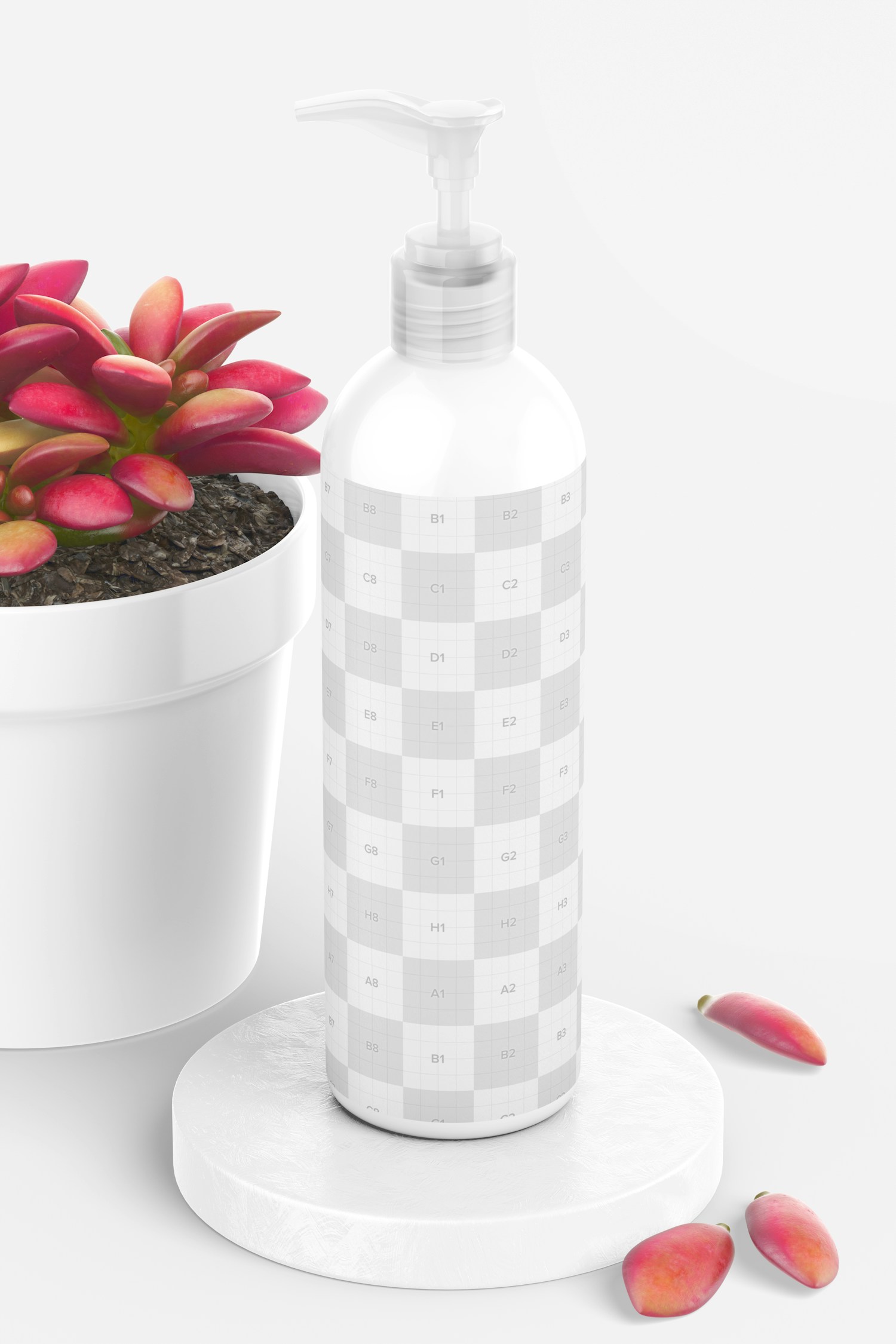 12 oz Pump Rounded Bottle with Pot Plant Mockup