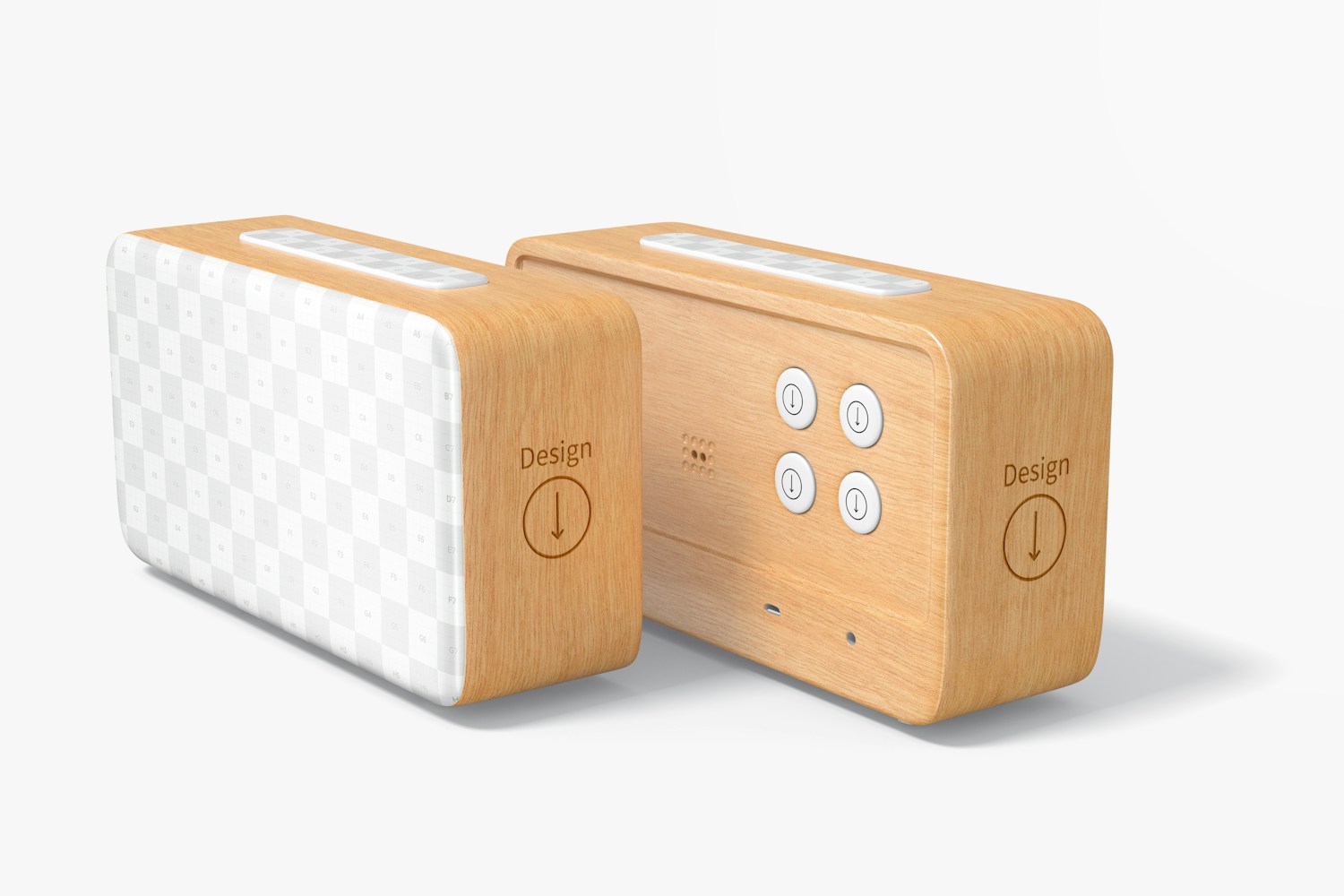Wooden Alarm Clocks Mockup, Front and Back View