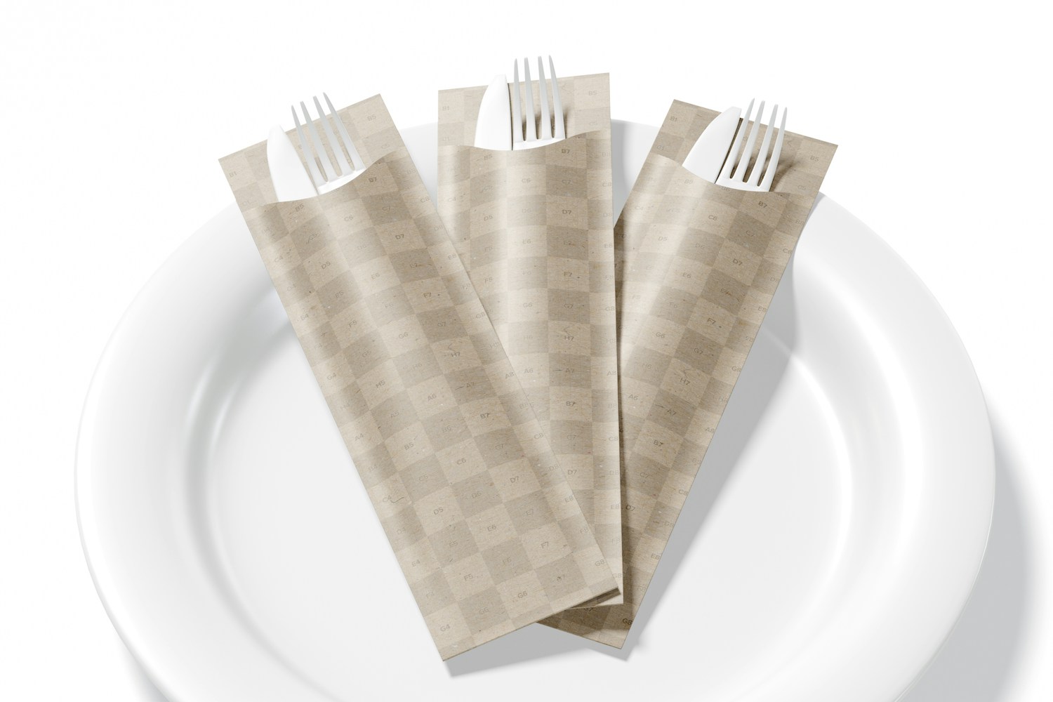 Cutlery Paper Packages Mockup with Plate Cutlery Paper Packages Mockup with Plate