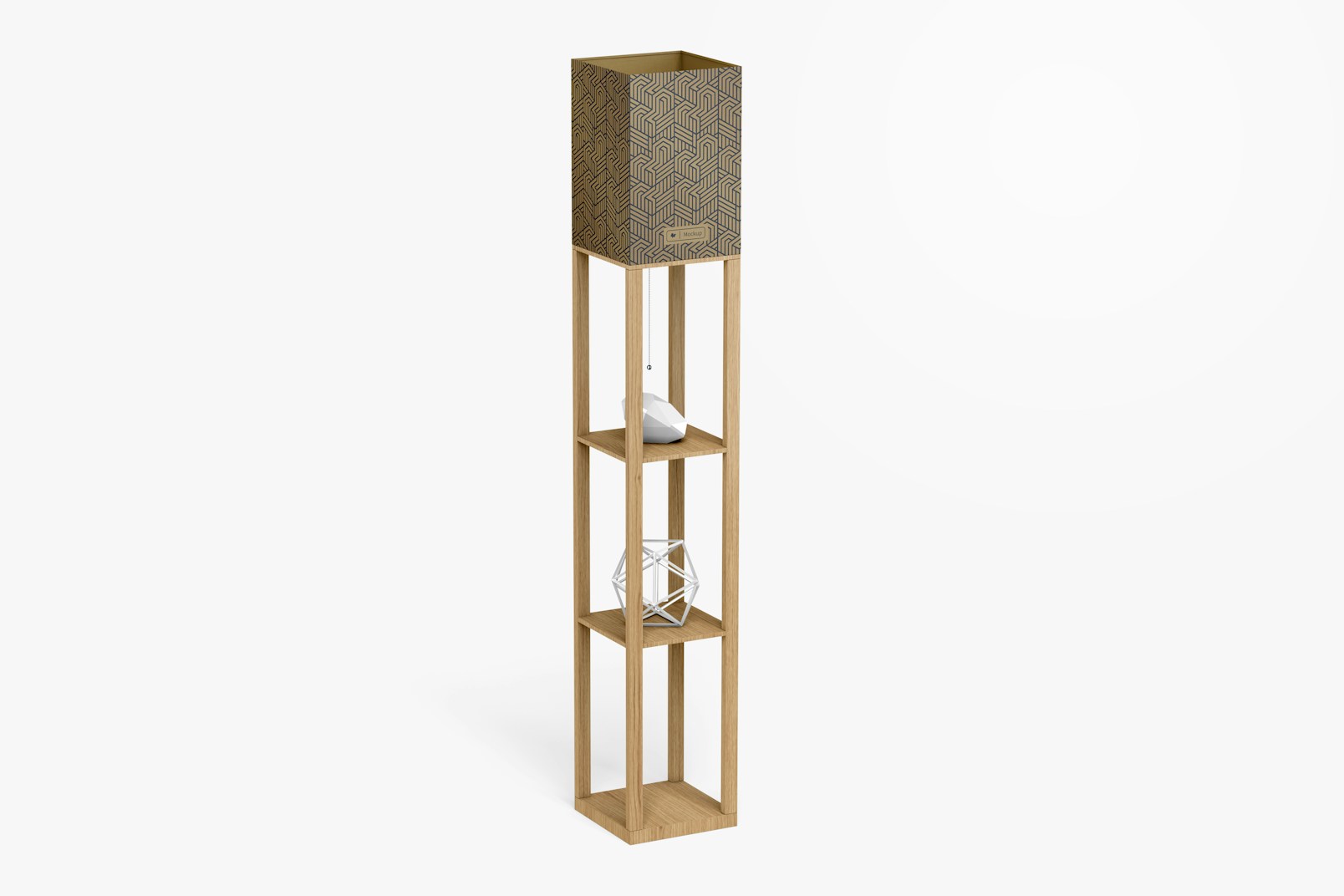 Floor Lamp with Wooden Shelves Mockup, Perspective