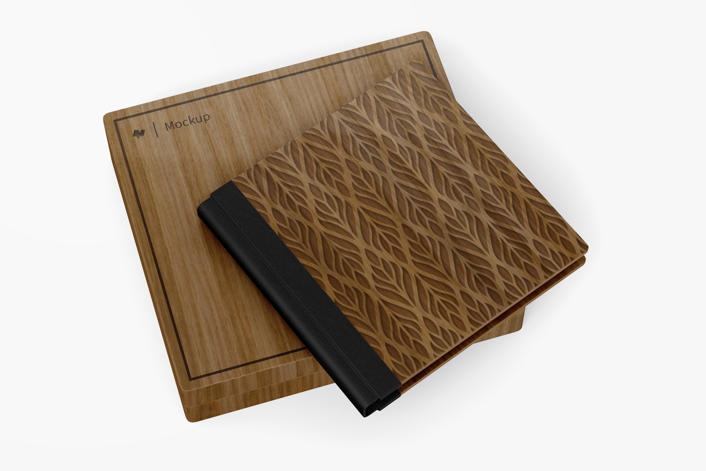 Wood Case for Notebook Mockup, Perspective View