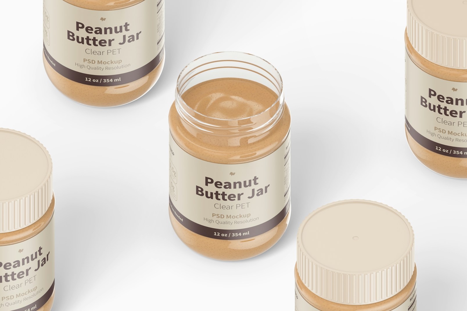 12 oz Clear PET Peanut Butter Jars Mockup