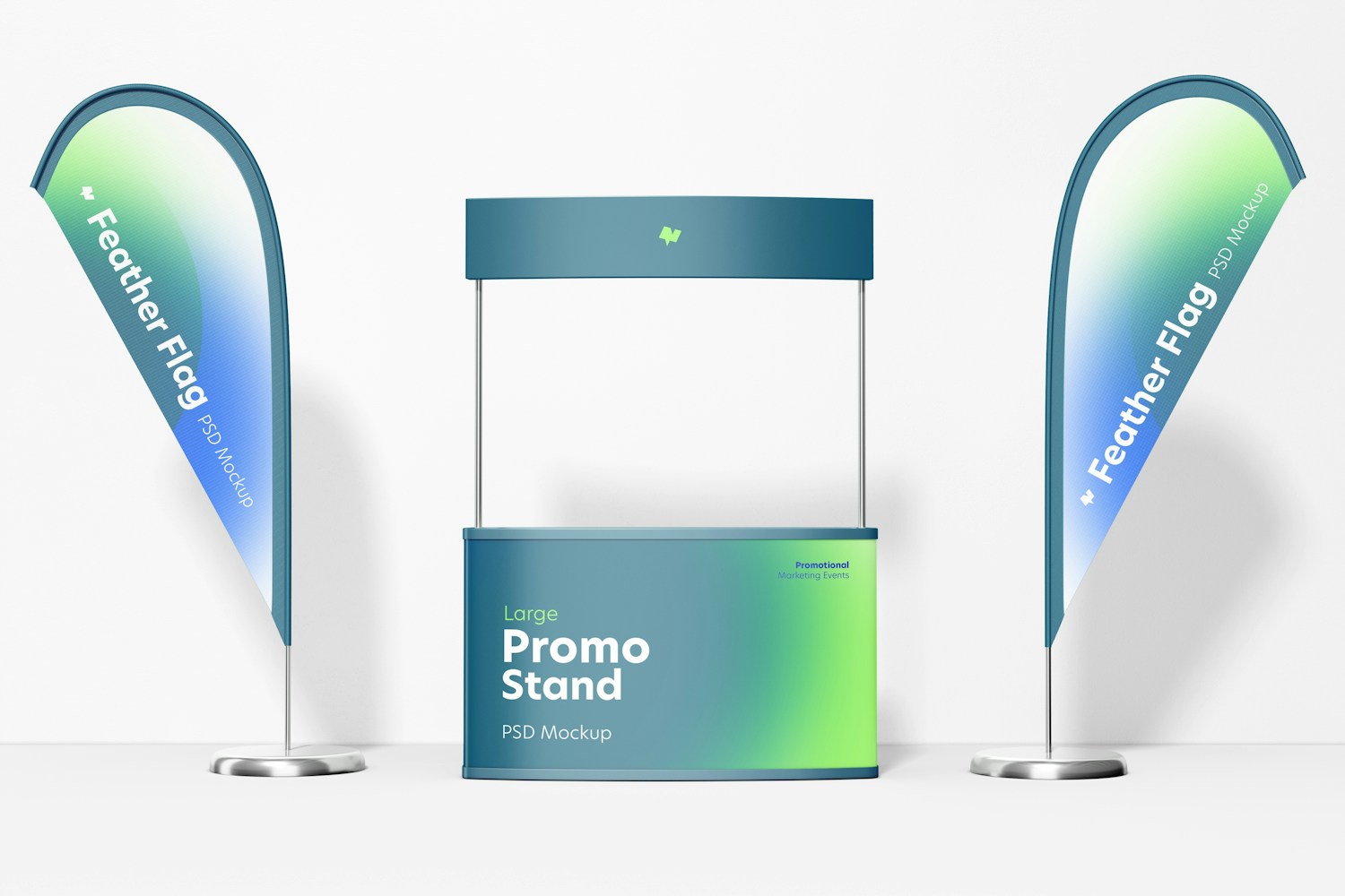 Large Promo Stand with Feather Flags Mockup