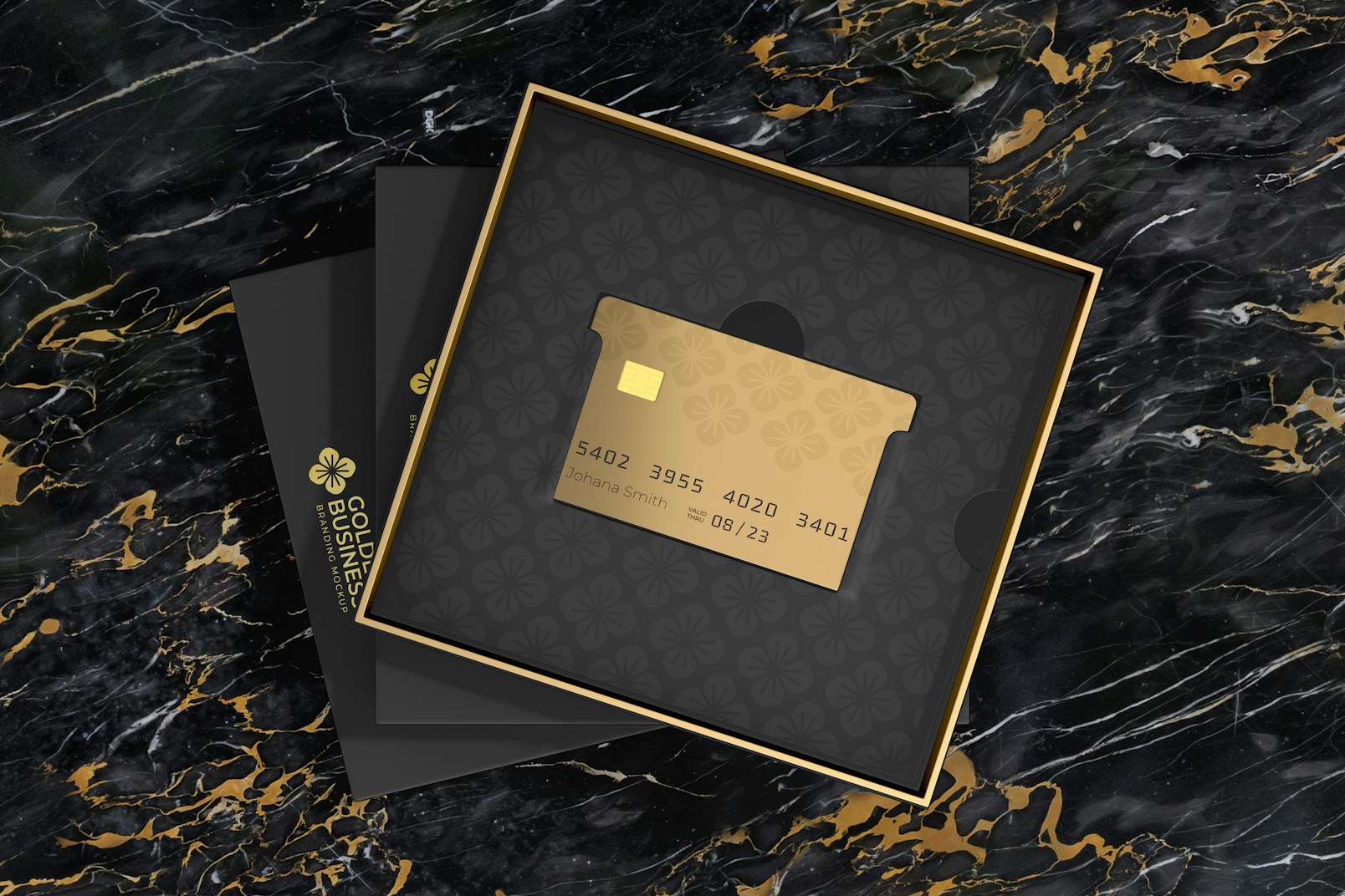 Golden Credit Card Boxes Mockup, Top View