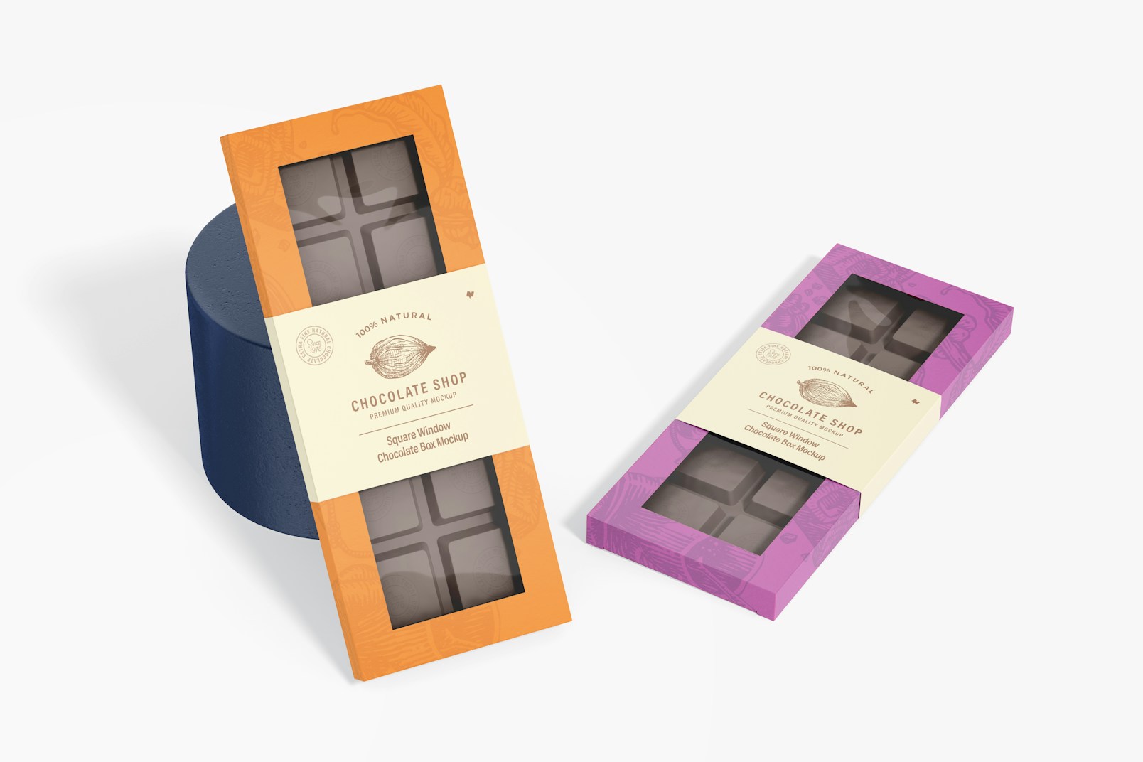 Square Window Chocolate Boxes Mockup, Standing and Dropped