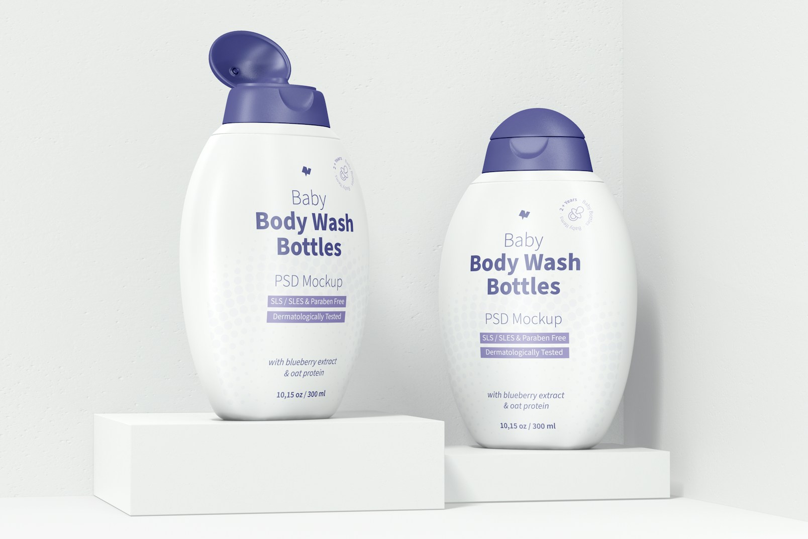 Baby Body Wash Bottles Mockup, Opened and Closed