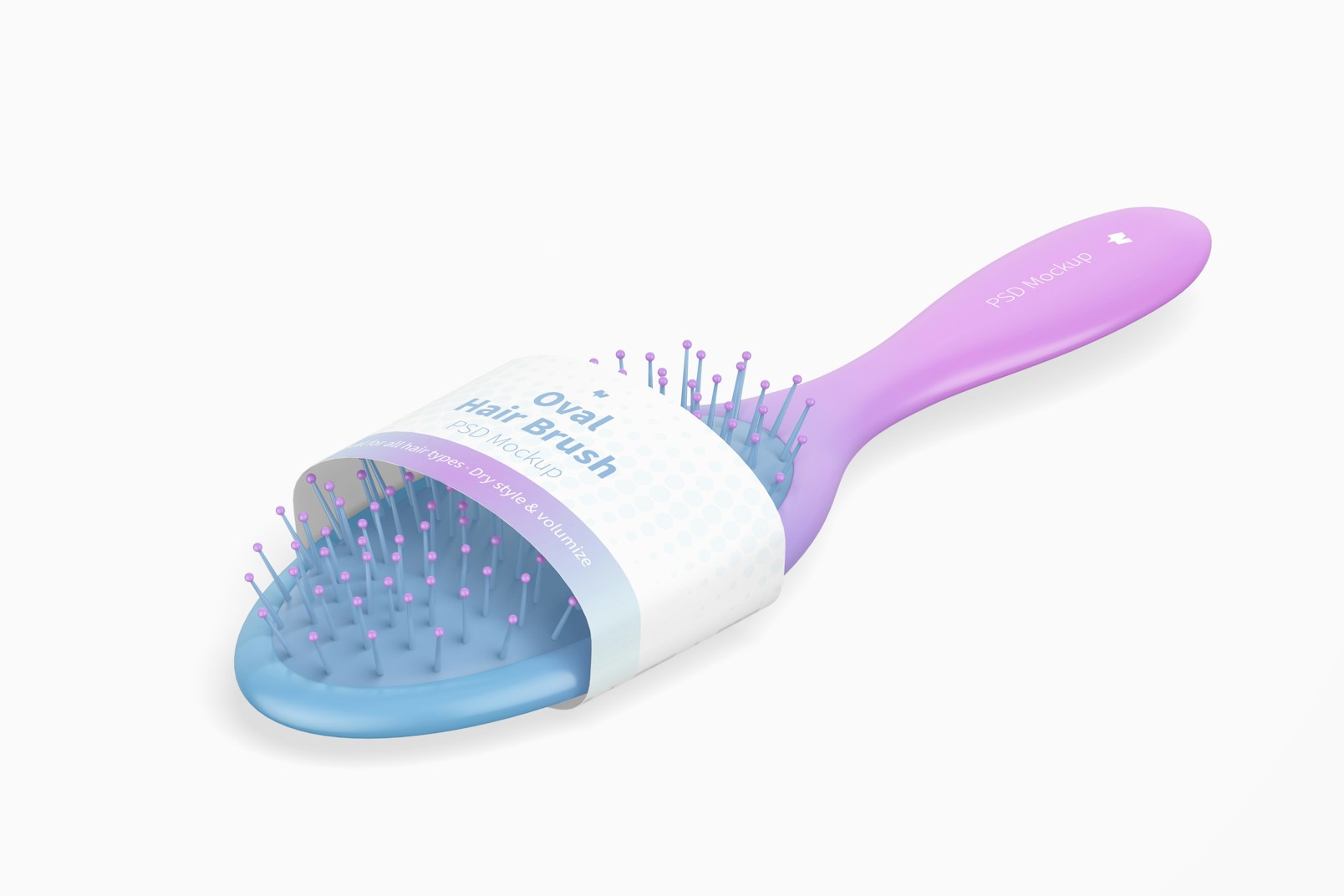 Oval Hair Brush with Label Mockup, Isometric Left View