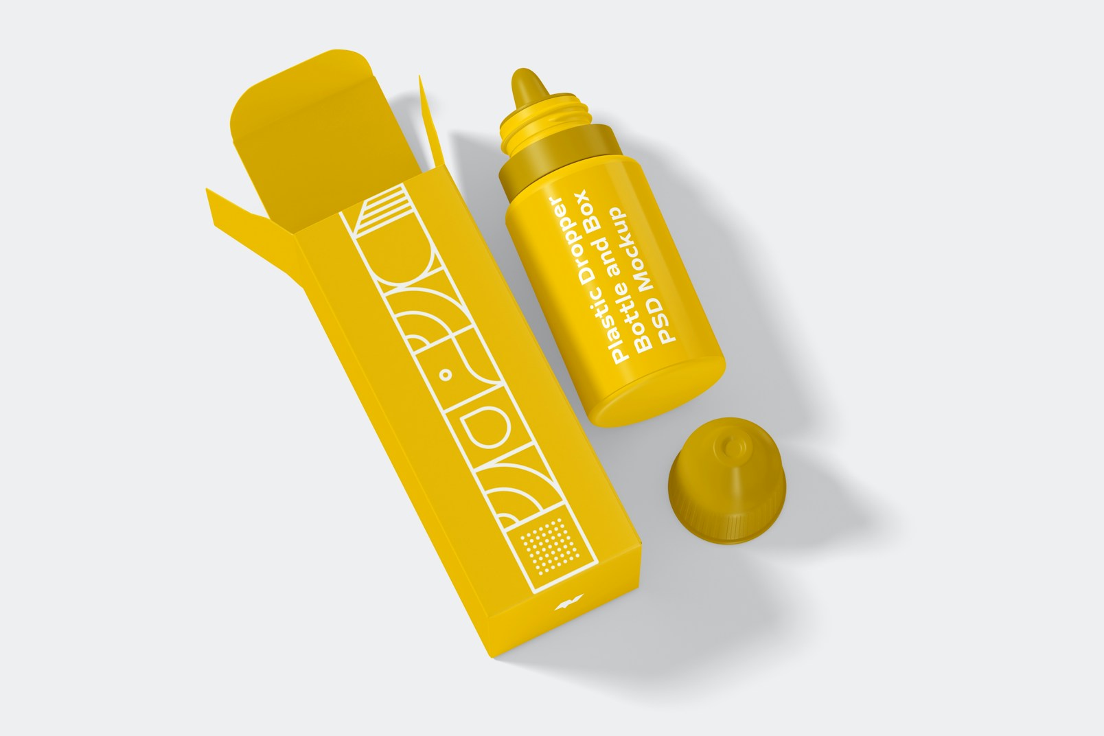 Plastic Dropper Bottle and Box Mockup, Top View